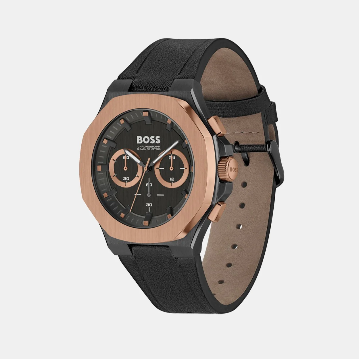 Taper Men Quartz Black Dial Chronograph Leather Watch 1514089 - Image 4