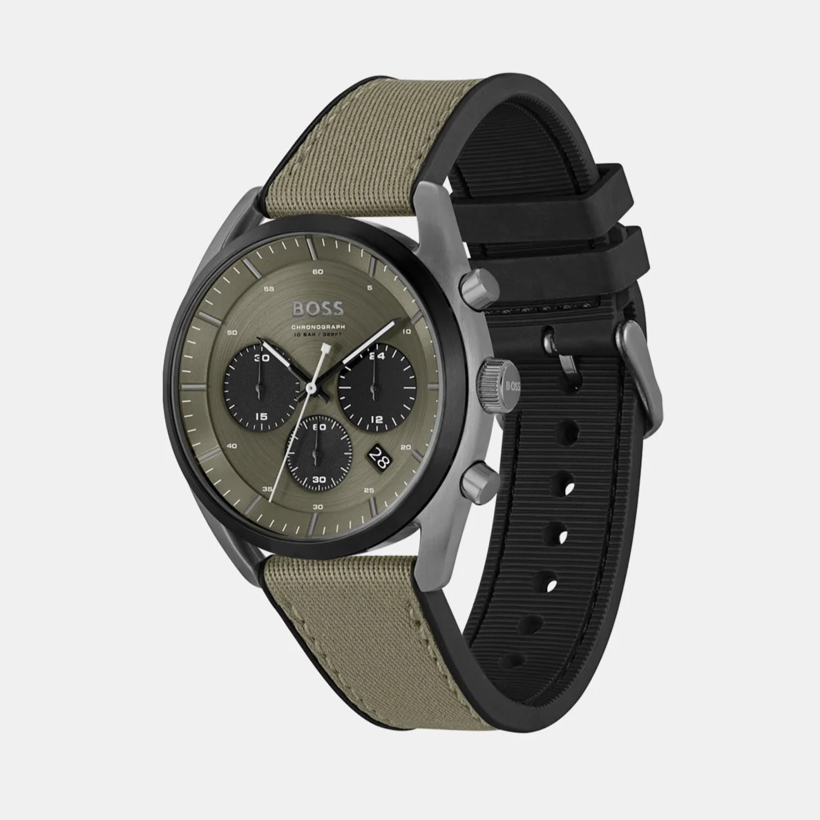 Top Men Quartz Green Dial Chronograph Leather Watch 1514092 - Image 2