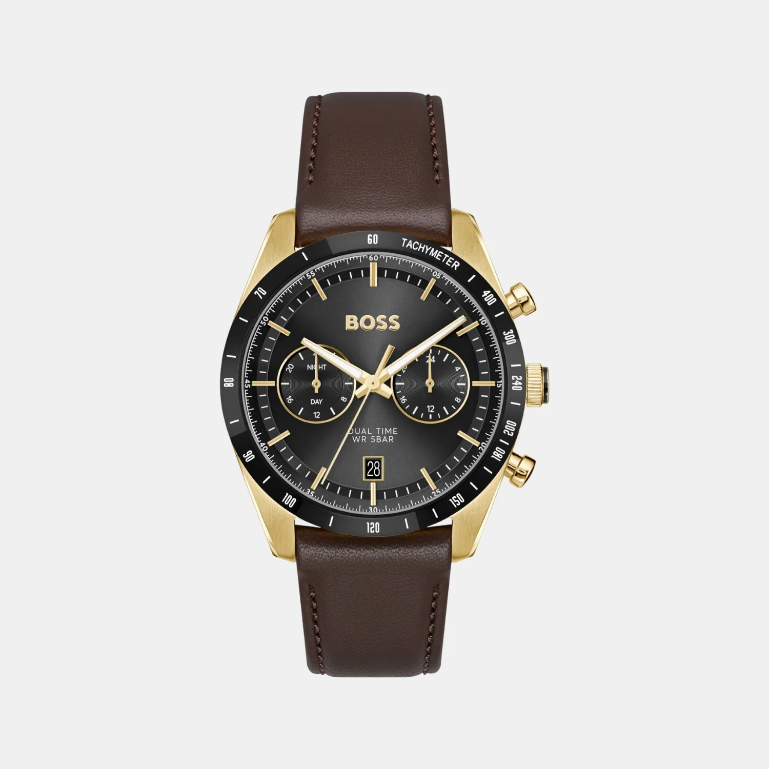 Tourmaster Men Quartz Black Dial Chronograph Leather Watch 1514285