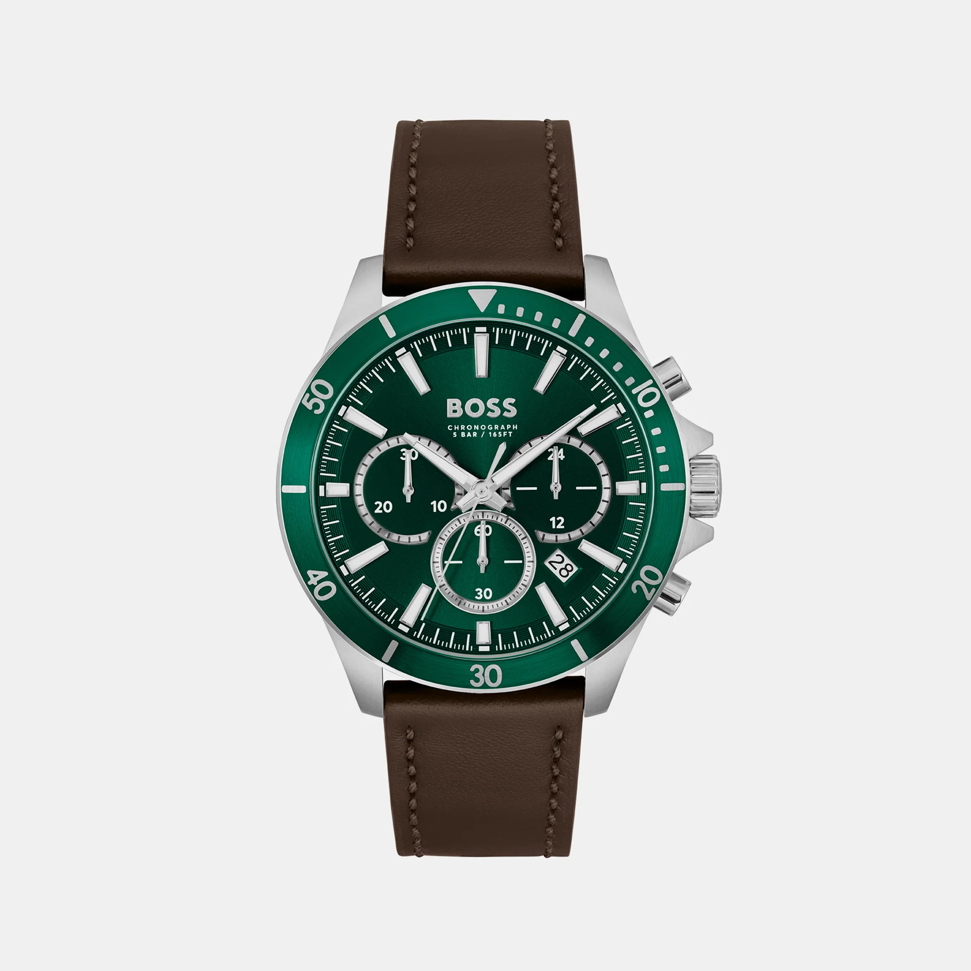 Troper Men Quartz Green Dial Chronograph Leather Watch 1514098