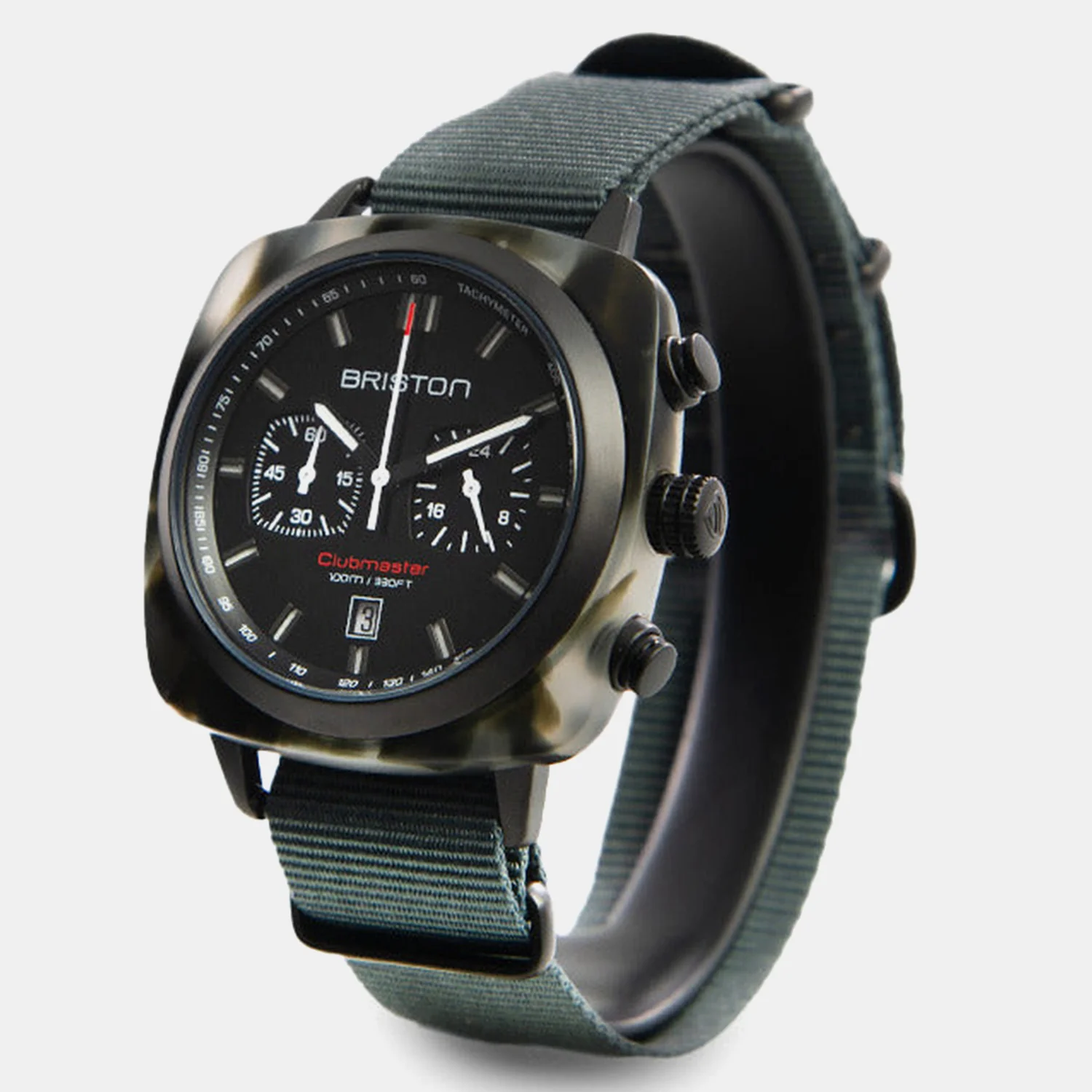 Clubmaster Sport Men Quartz Matt Black Dial Chronograph NATO Watch 18142.PBAM.GTS.3.NG - Image 3