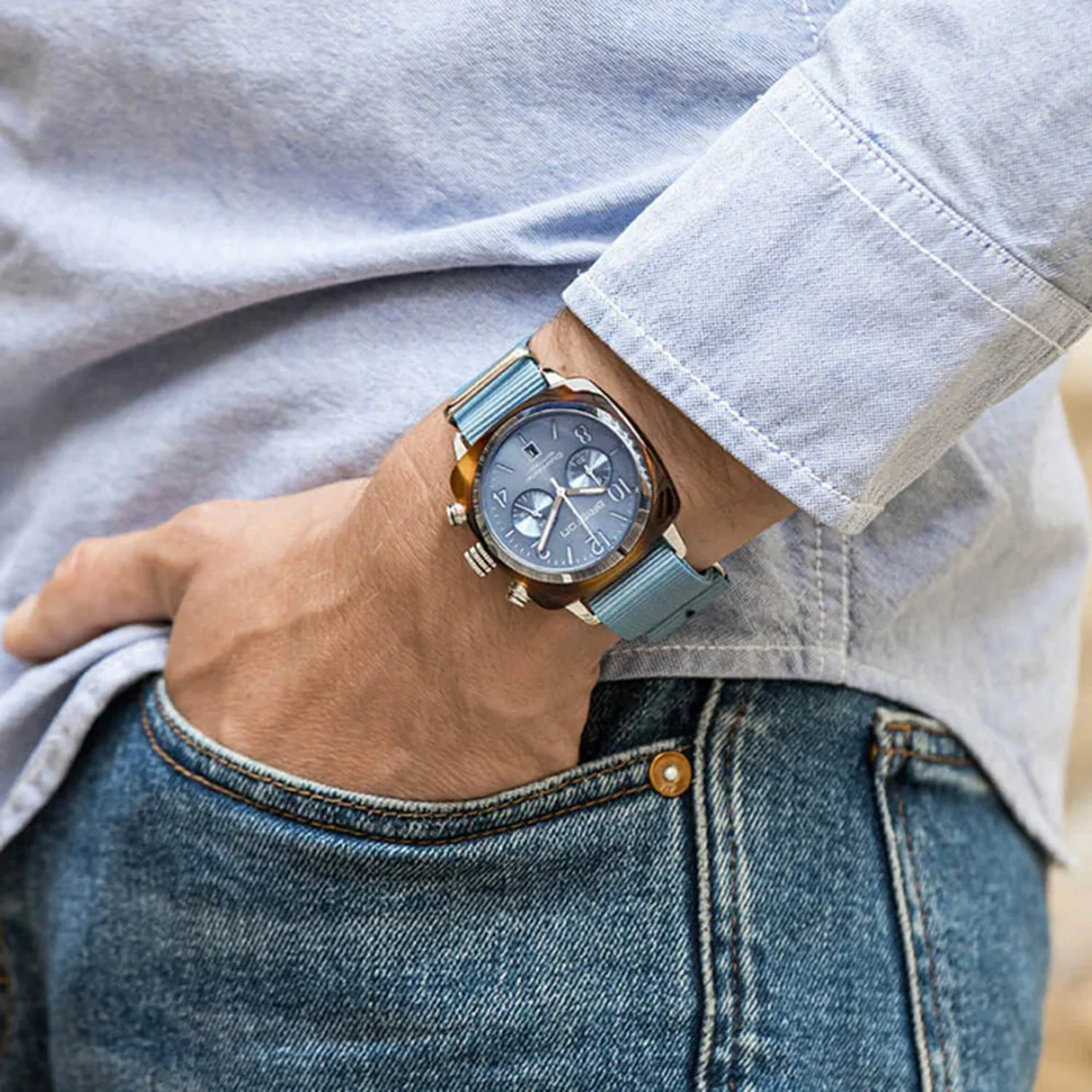 Clubmaster Classic Unisex Quartz Ice Blue Dial Chronograph NATO Watch 19140.SA.T.25.NIB - Image 5
