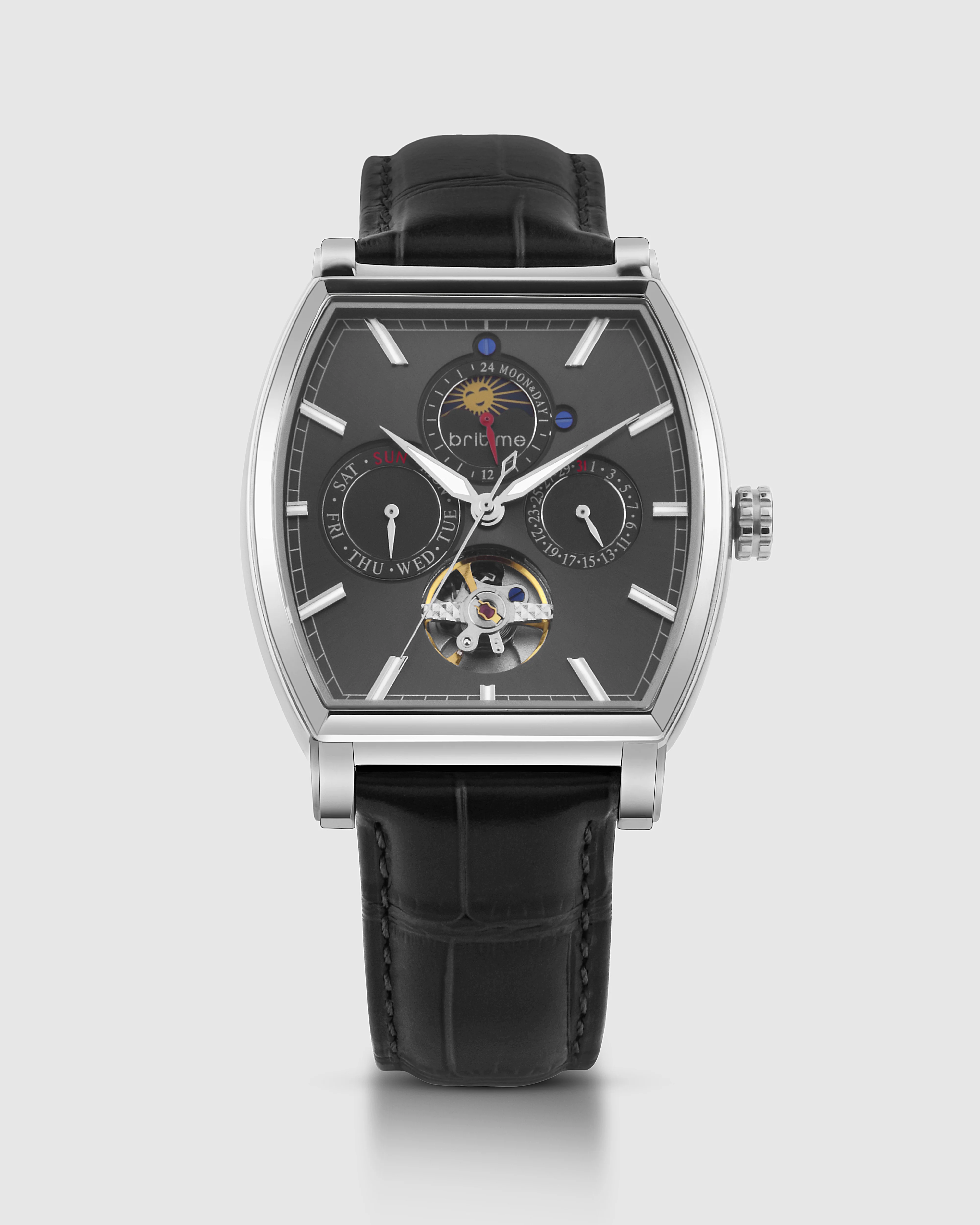 Galaxy Men Automatic Black Dial Multi-Function Leather Watch 985-L10406 - Image 2