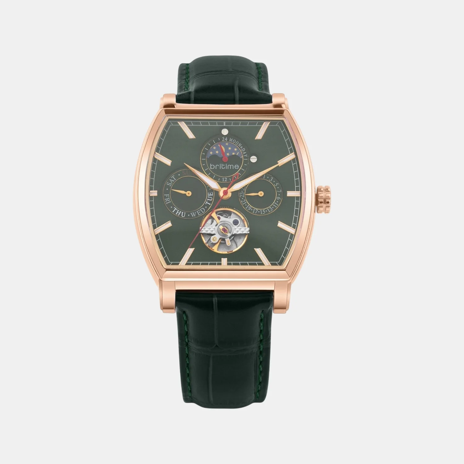 Men Automatic Green Dial Analog Leather Watch 985-L31412