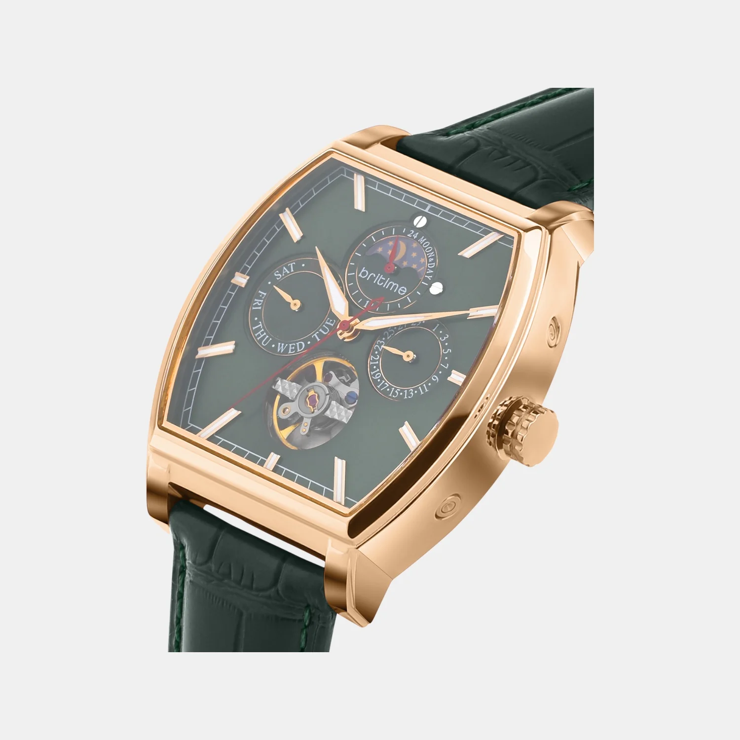 Men Automatic Green Dial Analog Leather Watch 985-L31412 - Image 3