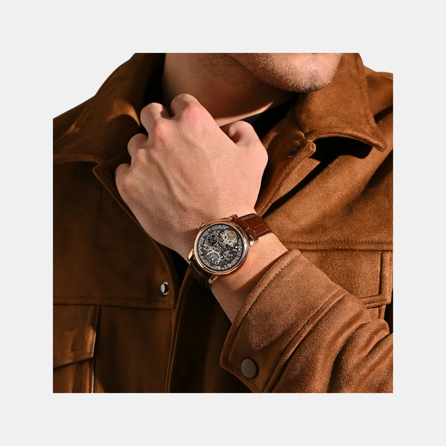 Men Automatic Silver Dial Analog Leather Watch 786-L30608 - Image 7