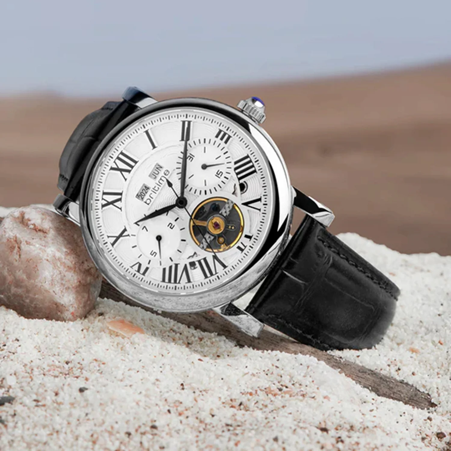 Motion Men Automatic Silver Dial Multi-Function Leather Watch 323-L10306 - Image 3