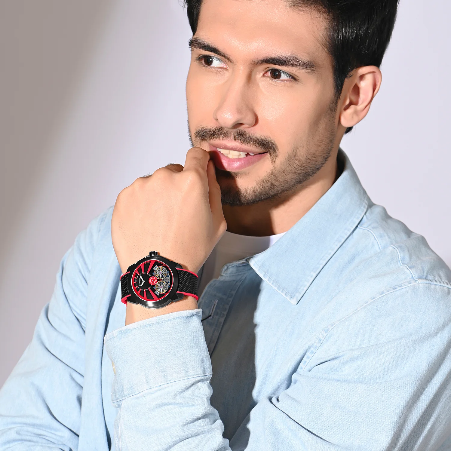 Vortex Men Automatic Red Dial Analog Silicone Watch 257-P11206 - Image 3