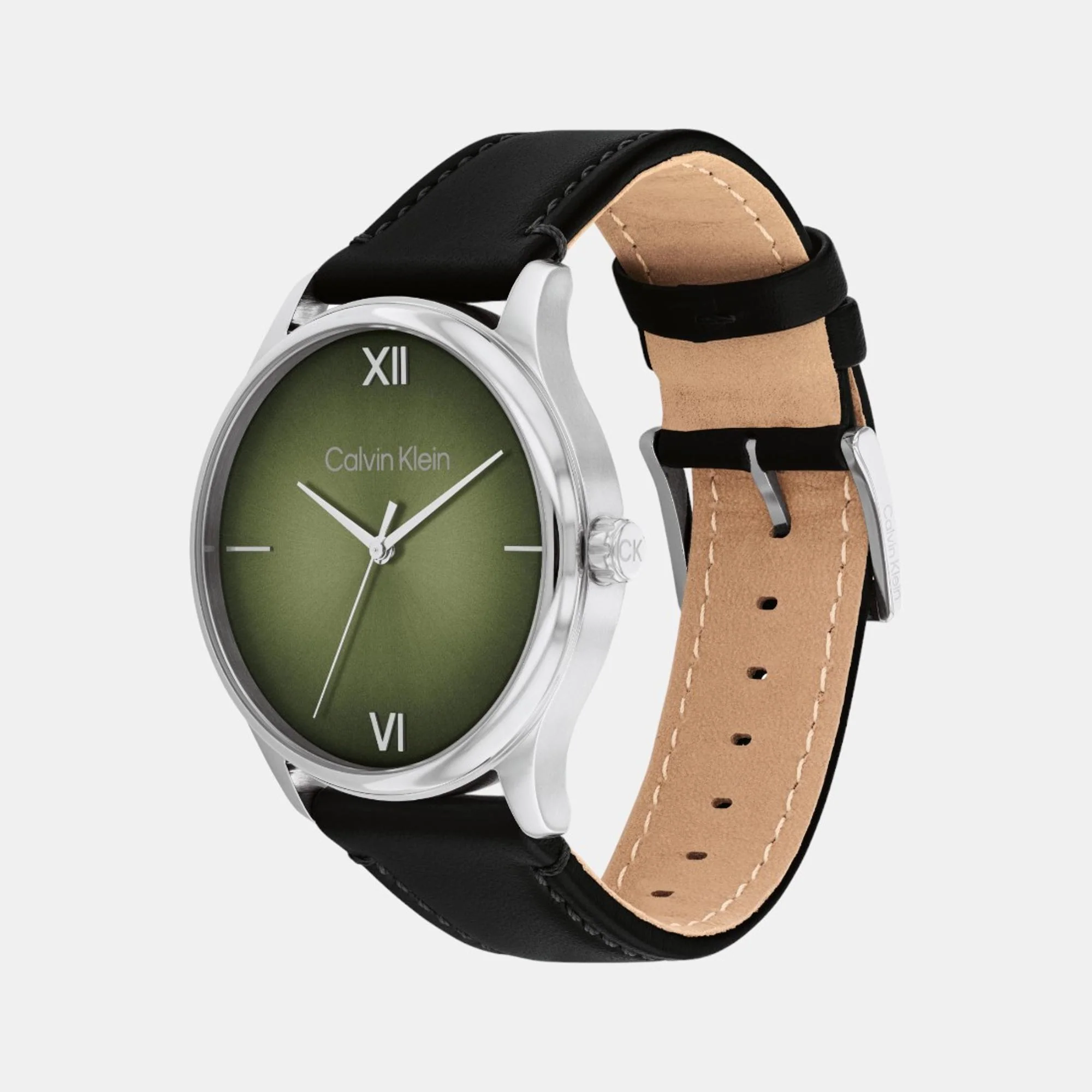 Ascend Men Quartz Olive Green Dial Analog Leather Watch 25200454 - Image 2