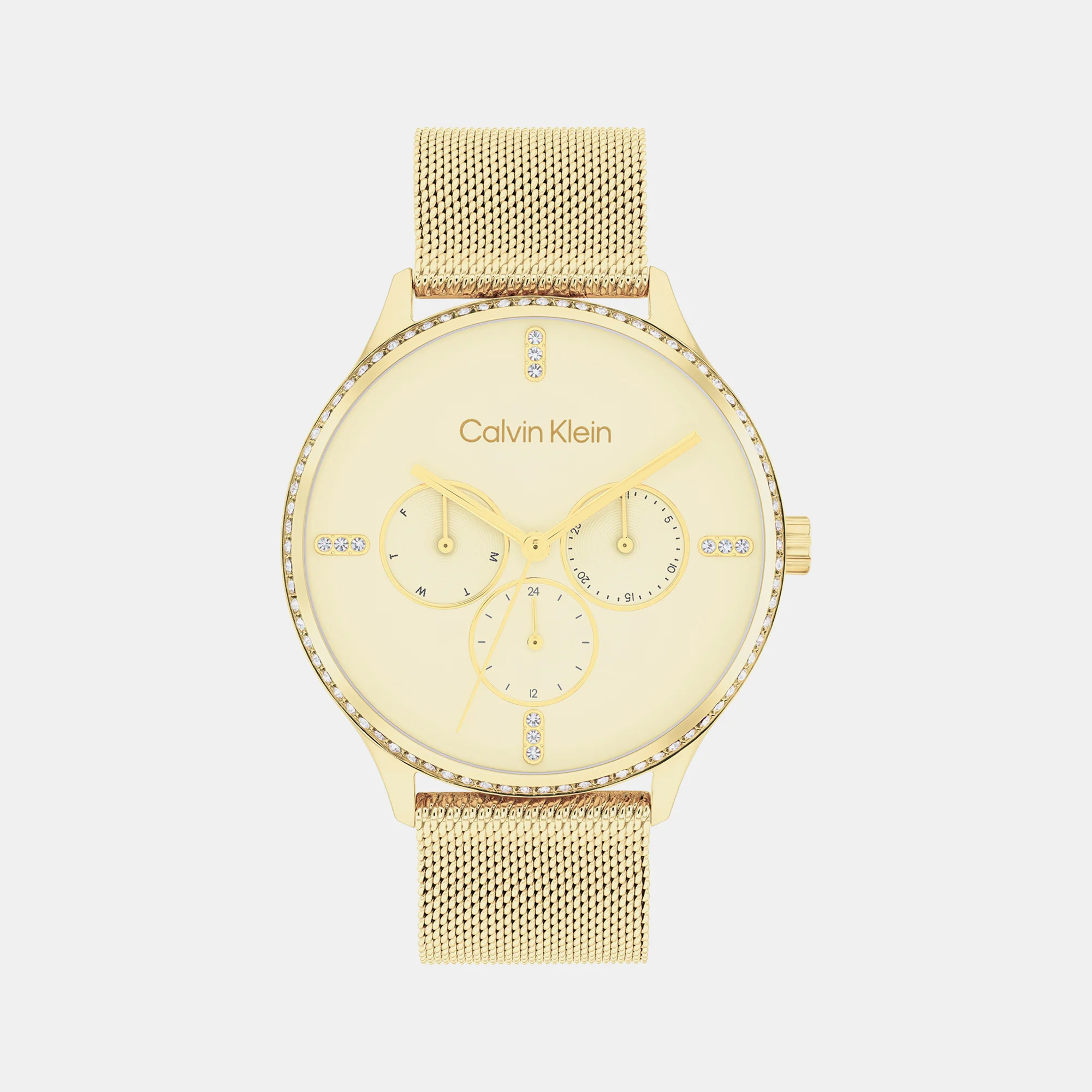 Ck Dress Women Quartz Gold Dial Multi-Function Mesh Watch 25200372 - Image 2