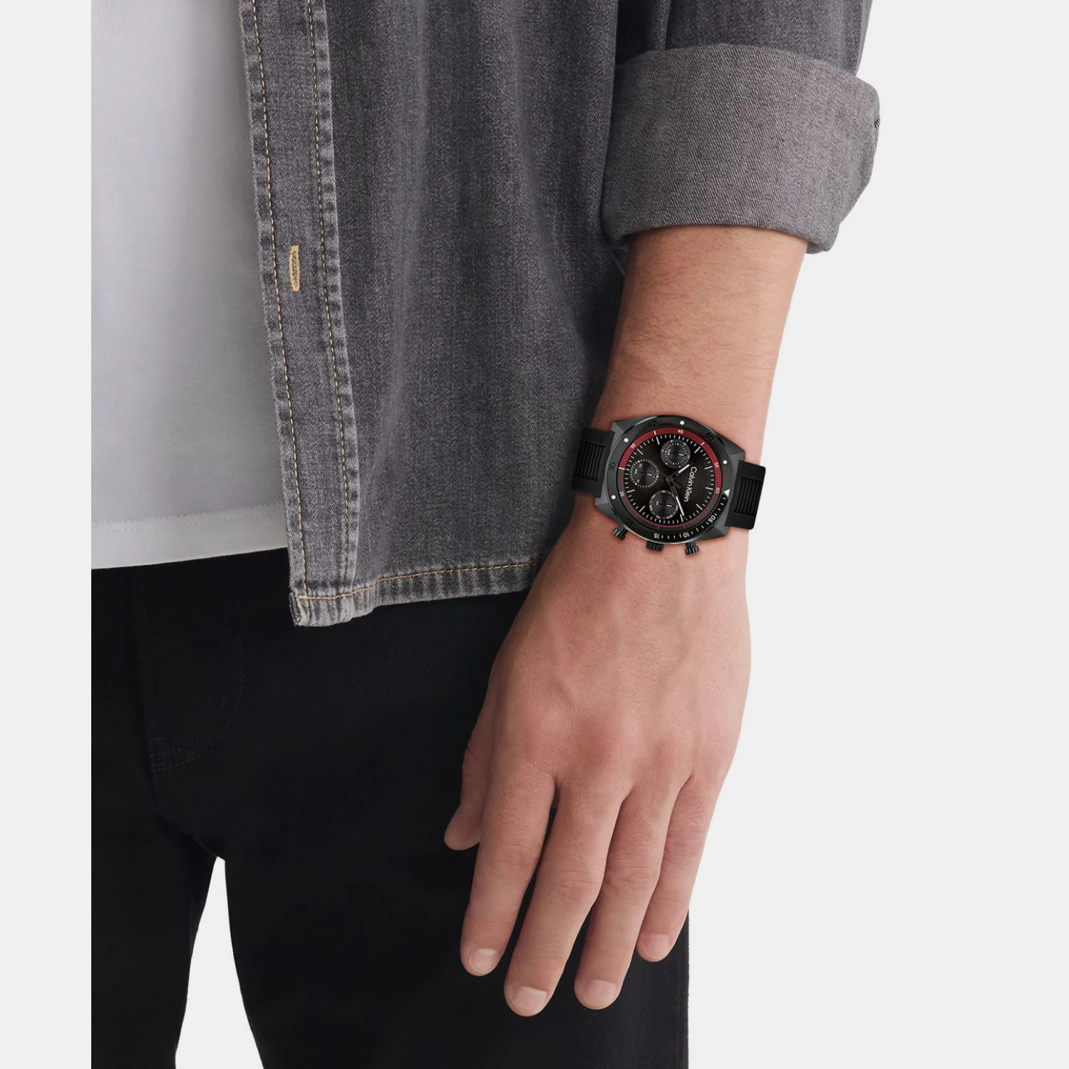Ck Flex Men Quartz Black Dial Chronograph Silicone Watch 25200467 - Image 4