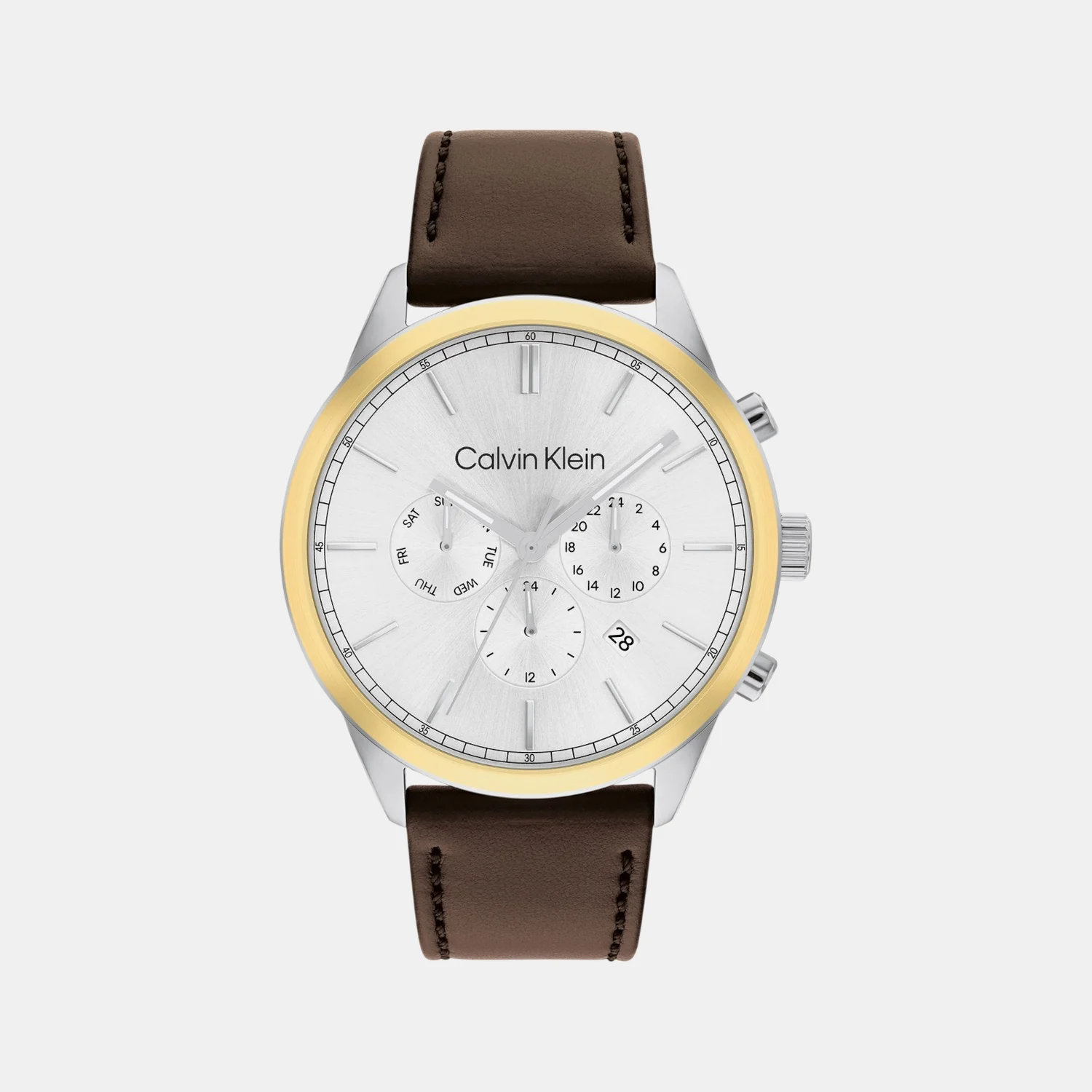 Ck Infinite Men Quartz Silver Dial Chronograph Leather Watch 25200381