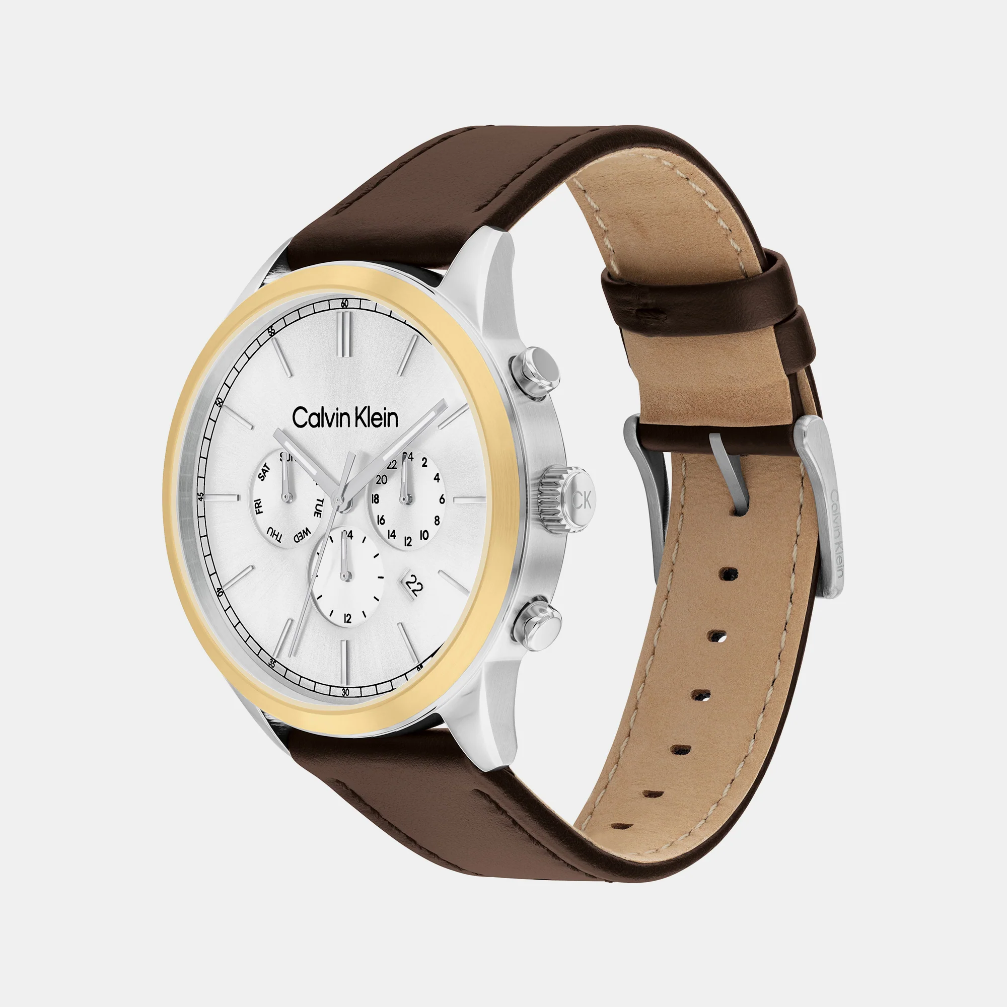 Ck Infinite Men Quartz Silver Dial Chronograph Leather Watch 25200381 - Image 3