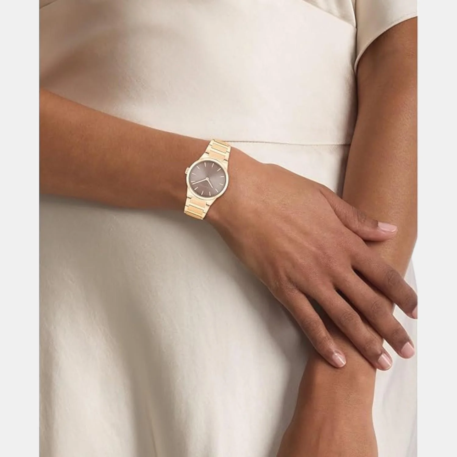 Ck Linear Elegance Women Quartz Brown Dial Analog Stainless Steel Watch 25100078 - Image 4