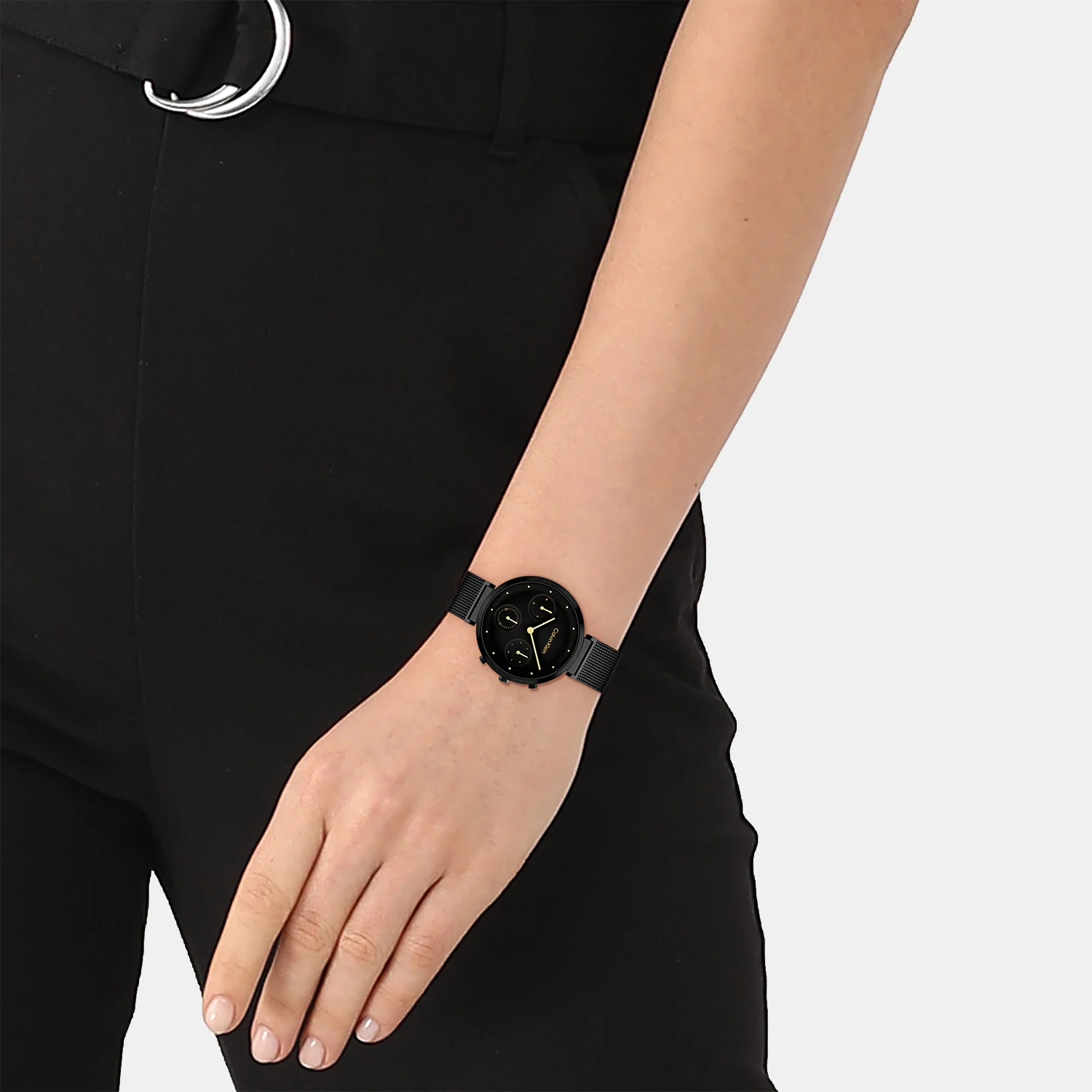 Minimalistic T-Bar Women Quartz Black Dial Chronograph Mesh Watch 25200288 - Image 4