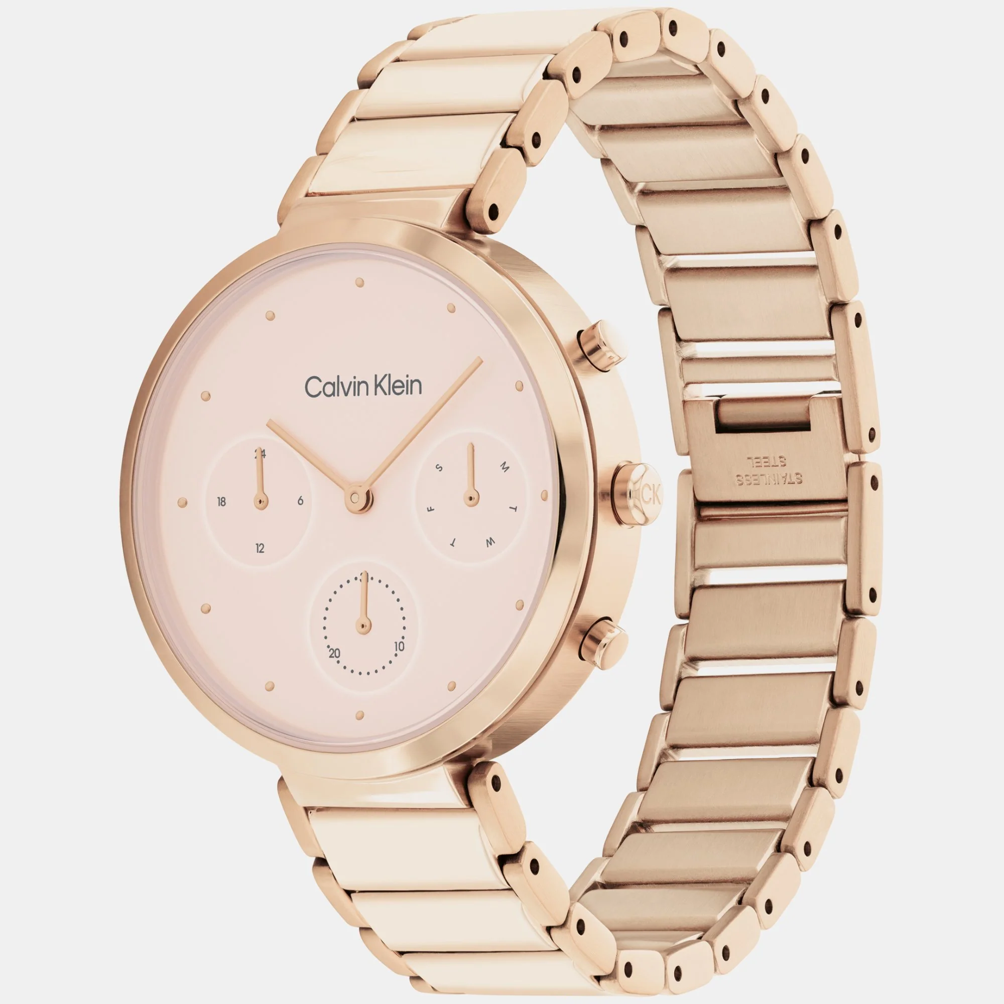 Minimalistic T-Bar Women Quartz Blush Dial Chronograph Stainless Steel Watch 25200283 - Image 5
