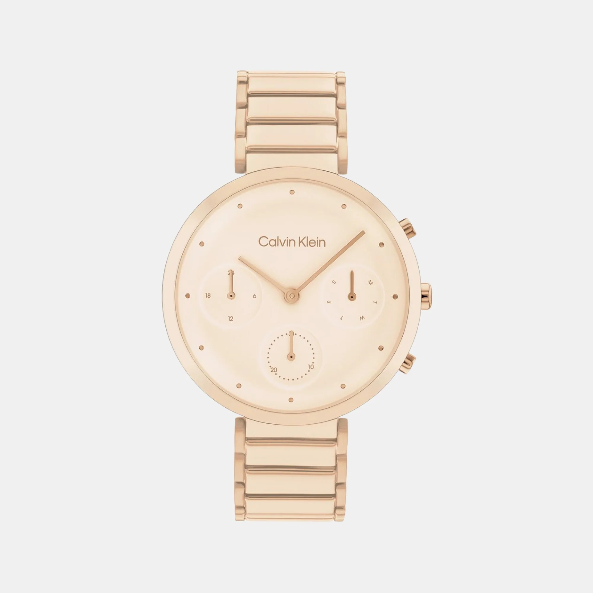 Minimalistic T-Bar Women Quartz Rose Gold Dial Chronograph Stainless Steel Watch 25200319