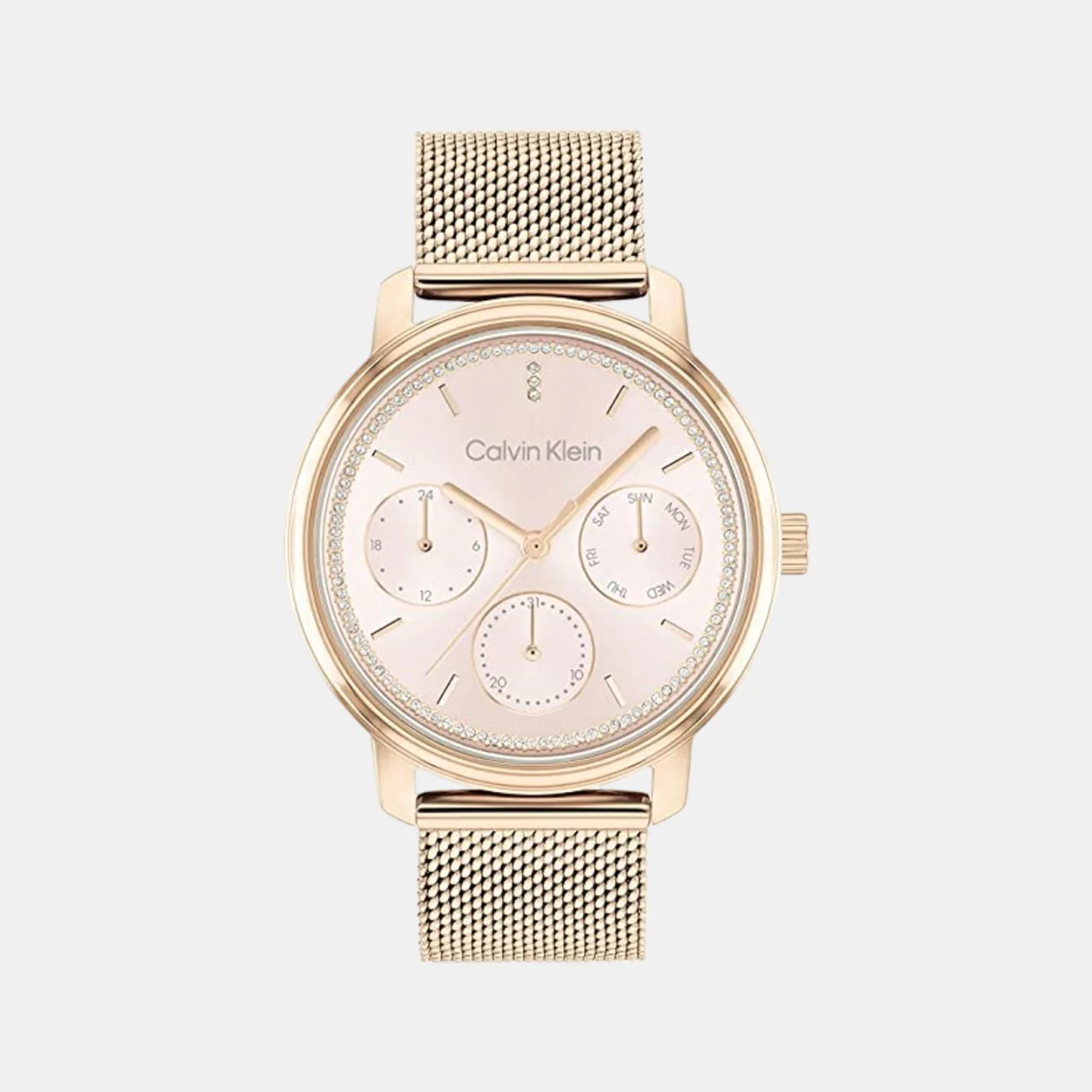 Minimalistic Women Quartz Rose Gold Dial Multi-Function Stainless Steel Watch 25200179