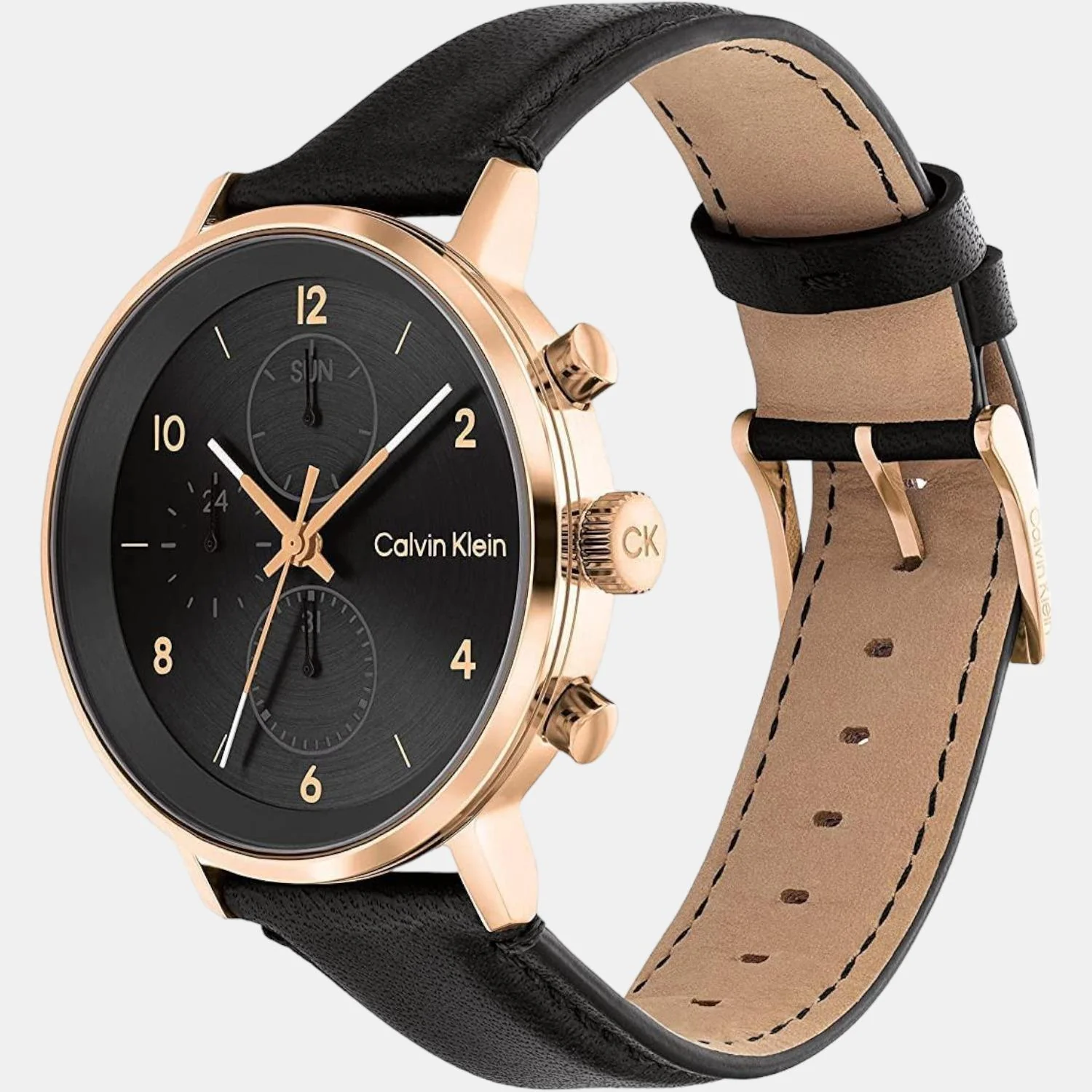 Modern Men Quartz Black Dial Chronograph Leather Watch 25200114 - Image 2