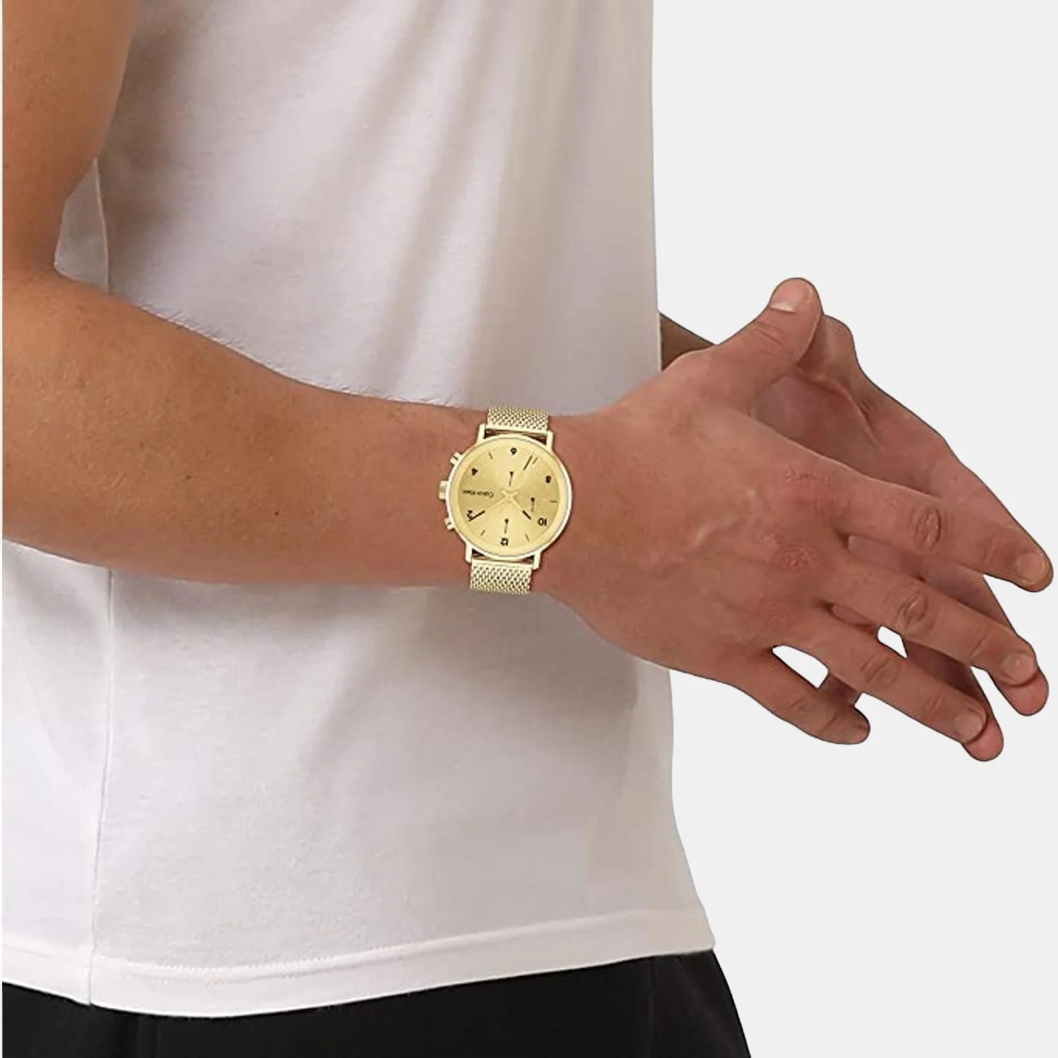 Modern Men Quartz Gold Dial Chronograph Stainless Steel Watch 25200109 - Image 5