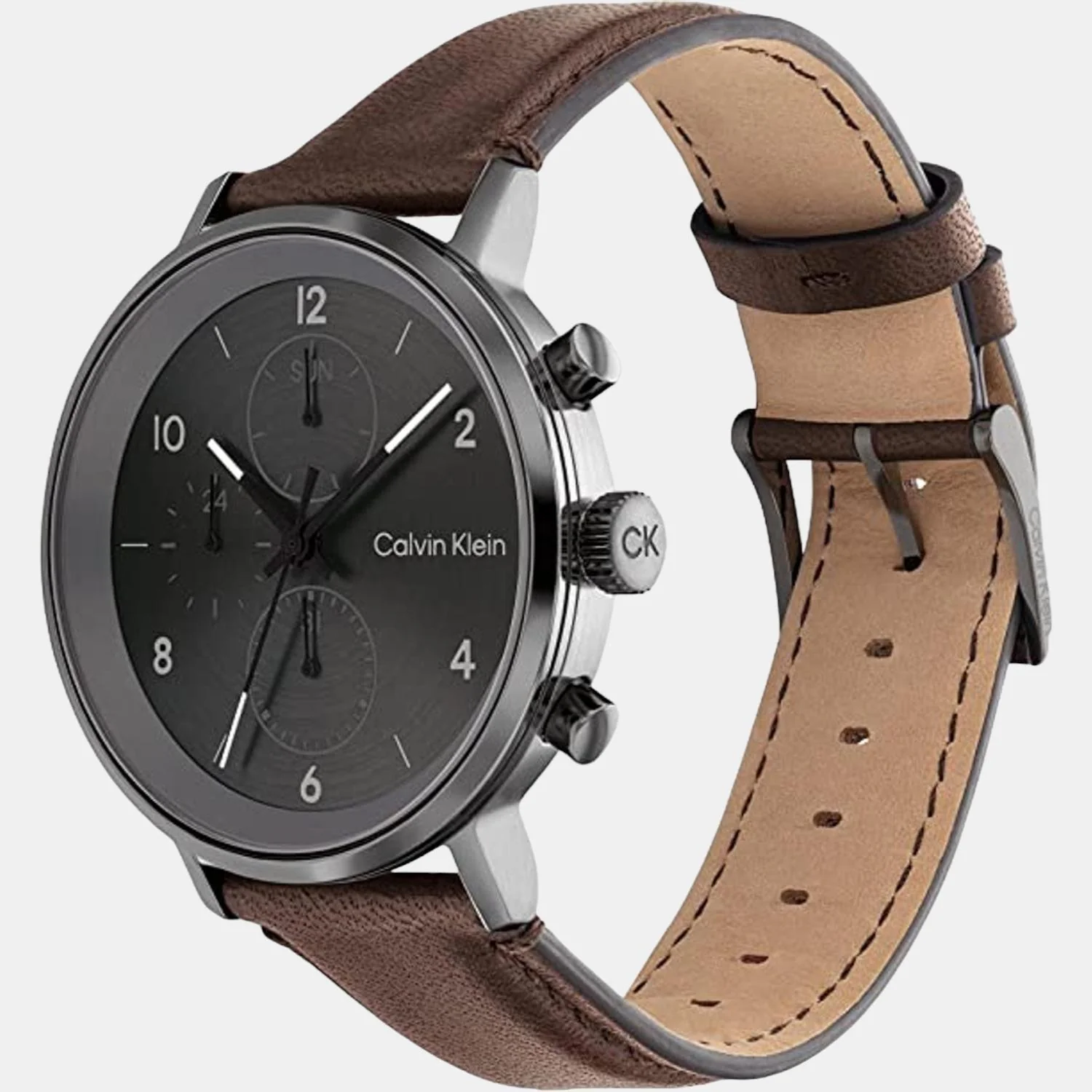Modern Men Quartz Grey Dial Chronograph Leather Watch 25200110 - Image 2