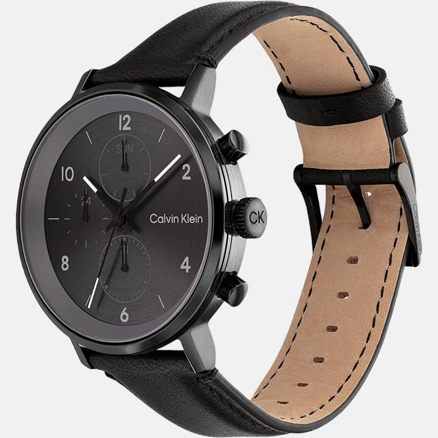 Modern Men Quartz Grey Dial Chronograph Leather Watch 25200111 - Image 2