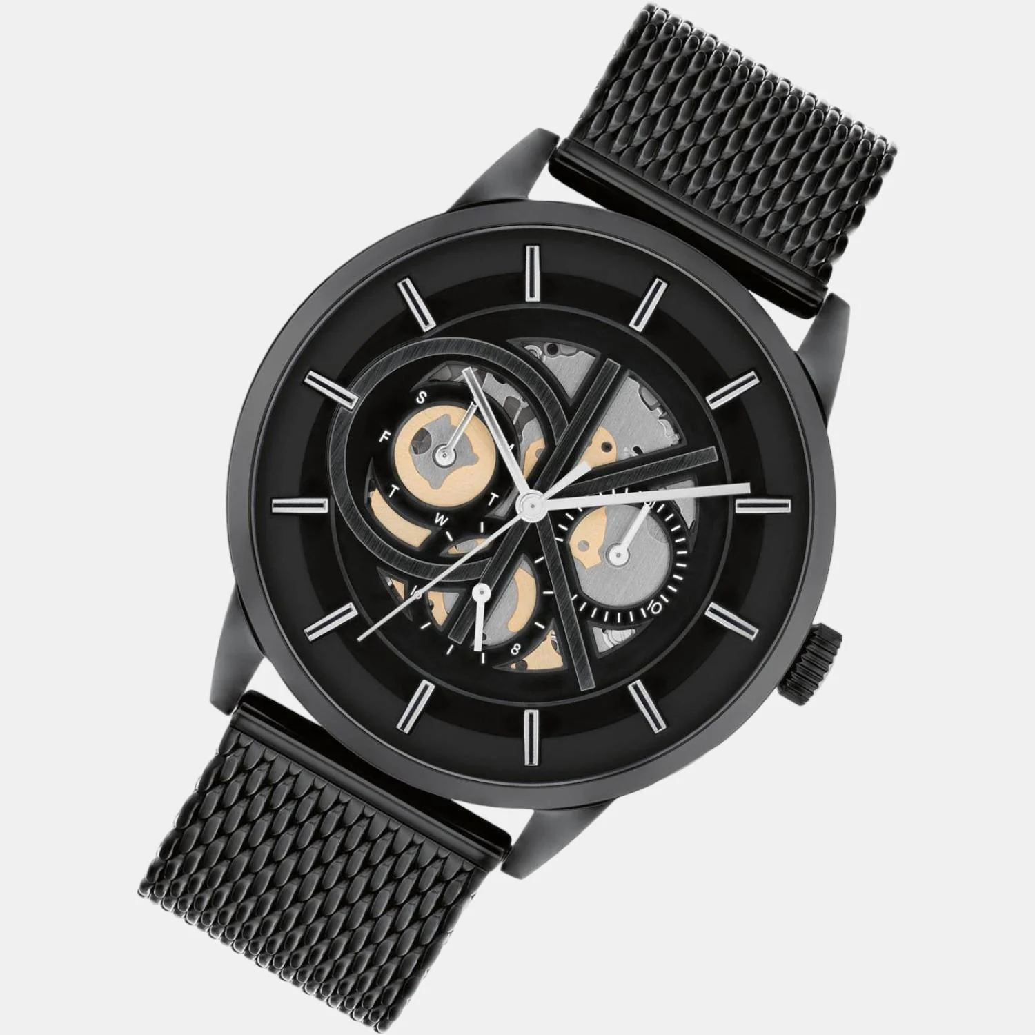 Modern Skeleton Men Quartz Black Dial Chronograph Stainless Steel Watch 25200214 - Image 5