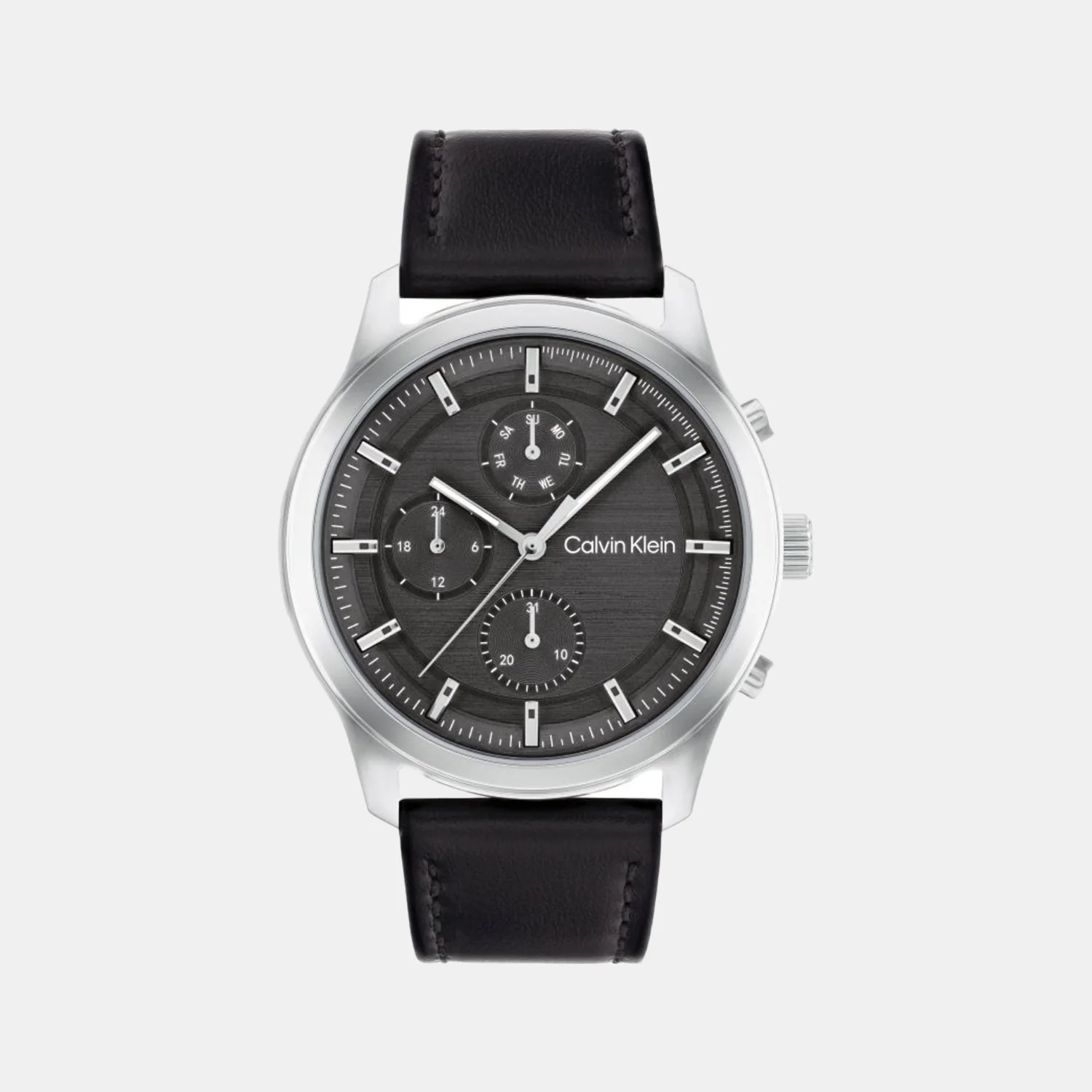 Sport Men Quartz Grey Dial Chronograph Leather Watch 25200211
