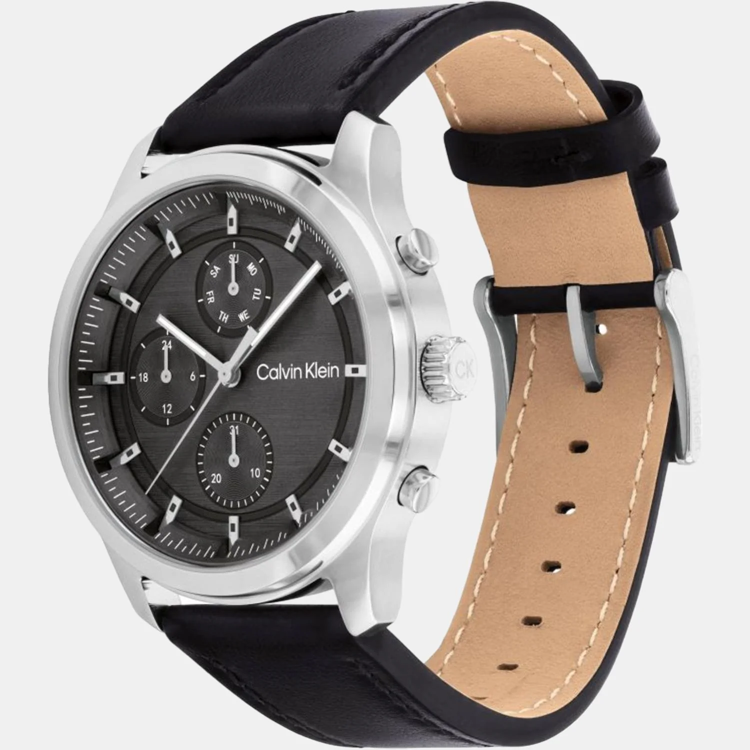 Sport Men Quartz Grey Dial Chronograph Leather Watch 25200211 - Image 3