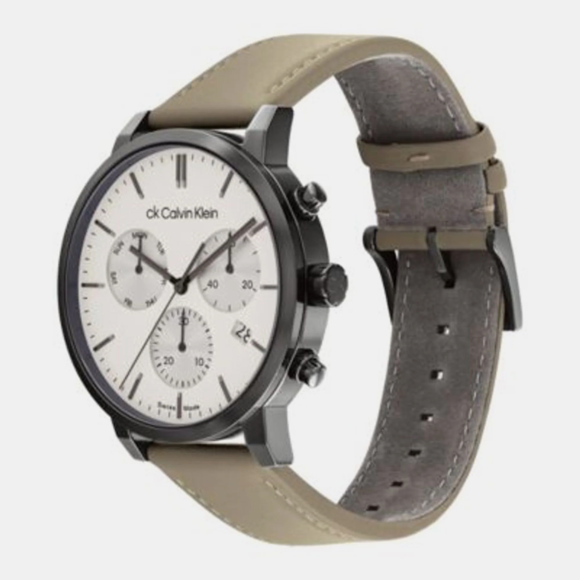 Swiss Gauge Men Quartz White Dial Chronograph Leather Watch 25000030 - Image 4
