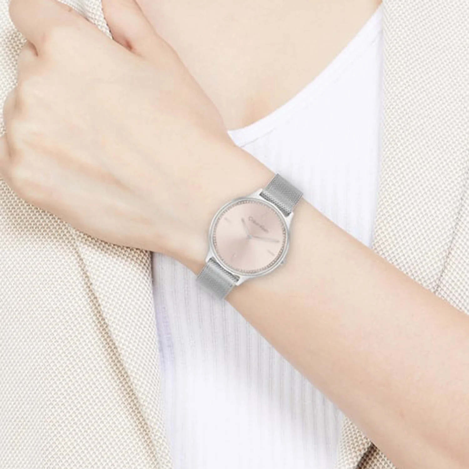 Timeless Women Quartz Pink Dial Analog Mesh Watch 25100004 - Image 2