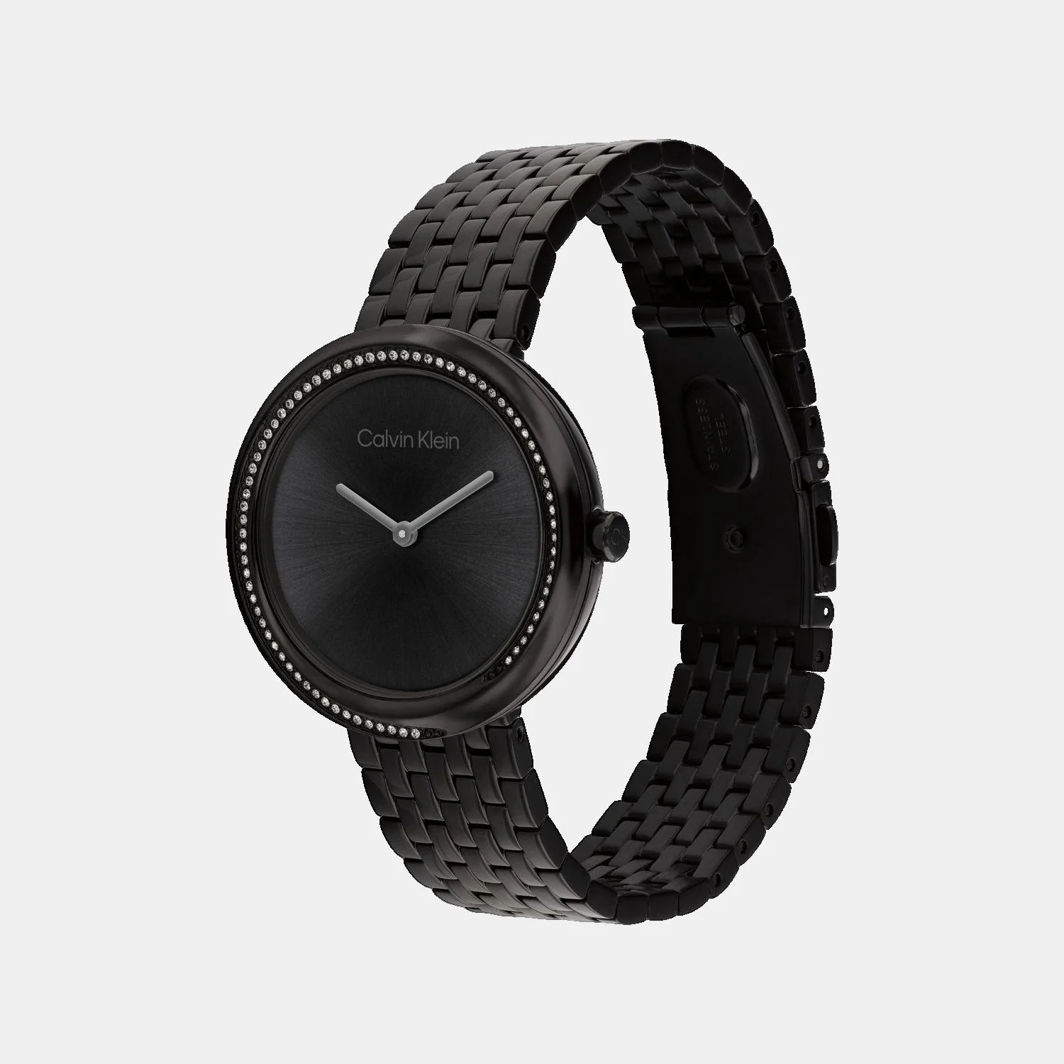 Twisted Bezel Women Quartz Black Dial Analog Stainless Steel Watch 25100039 - Image 2