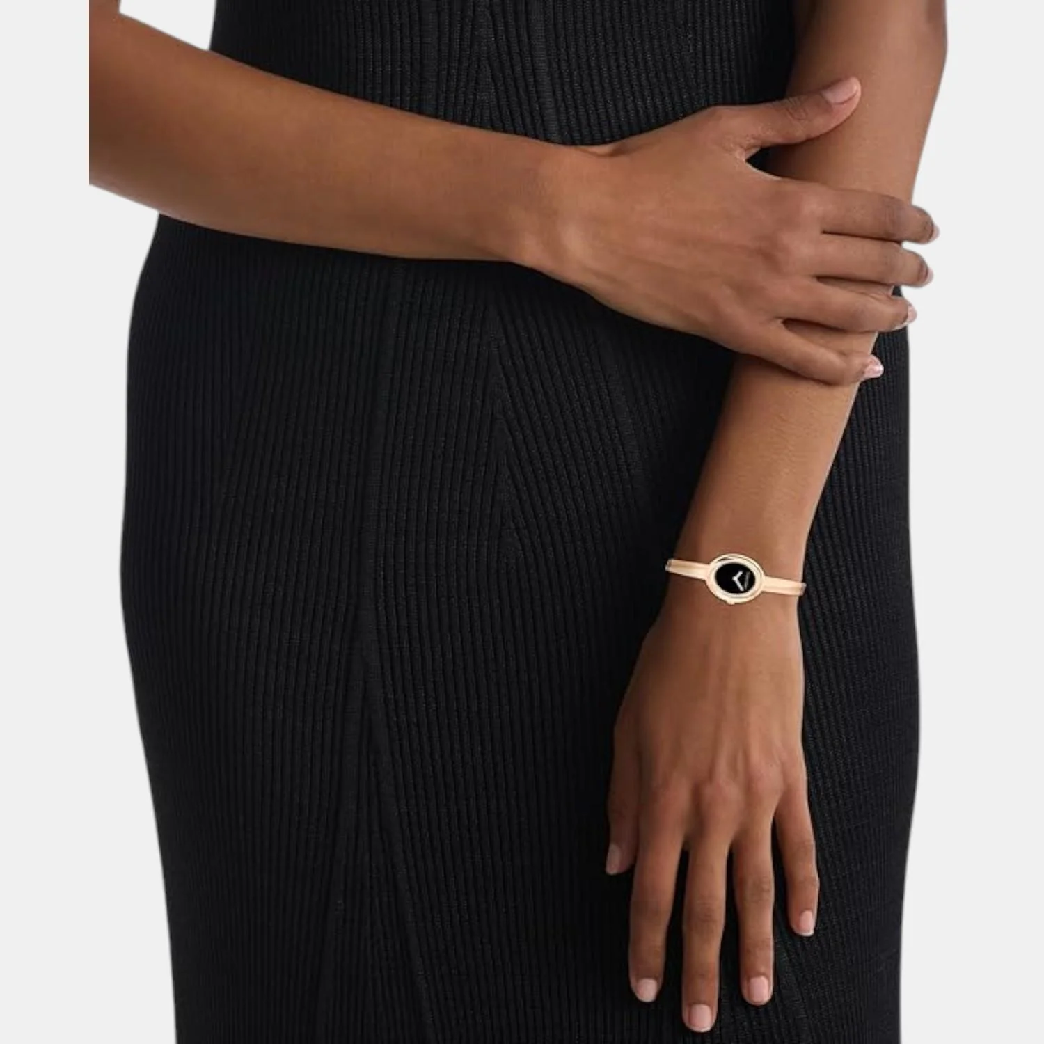 Twisted Bezel Women Quartz Black Dial Analog Stainless Steel Watch 25100057 - Image 4
