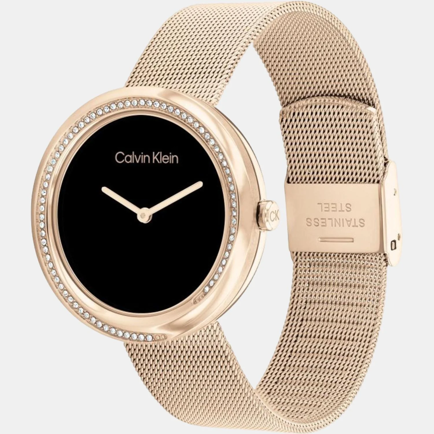 Twisted Bezel Women Quartz Black Dial Analog Mesh Watch 25200151 - Image 2