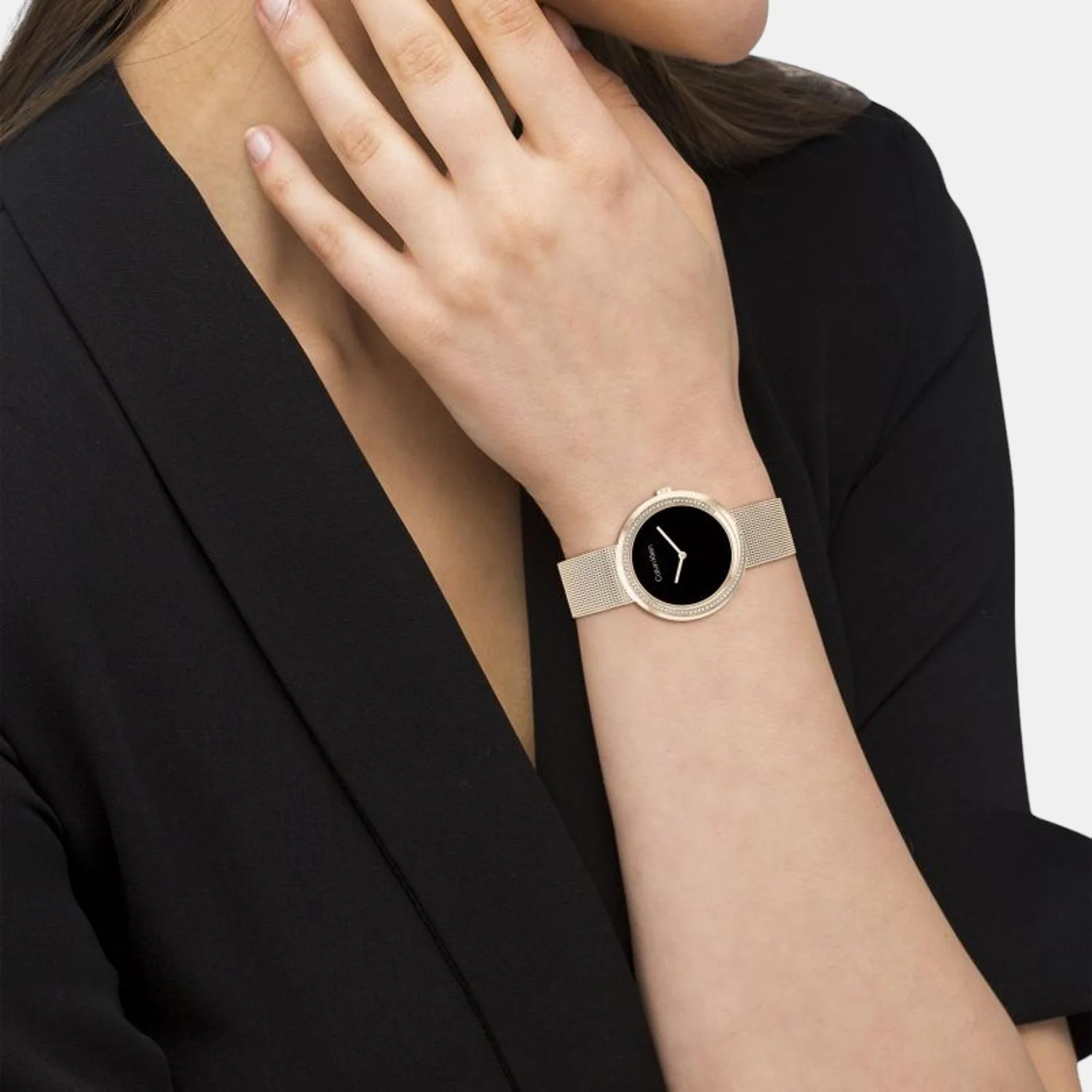 Twisted Bezel Women Quartz Black Dial Analog Mesh Watch 25200151 - Image 4