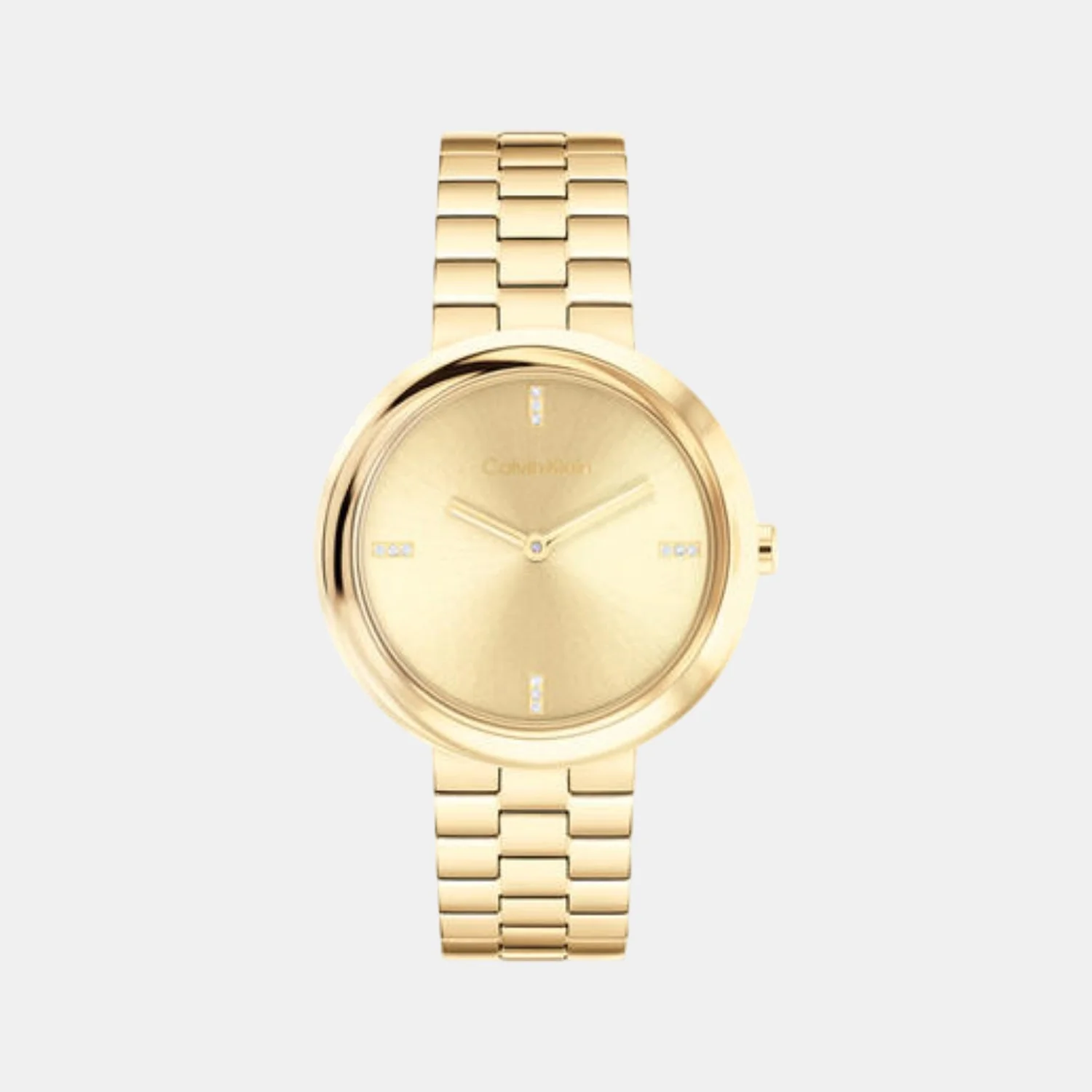 Twisted Bezel Women Quartz Gold Dial Analog Stainless Steel Watch 25100094