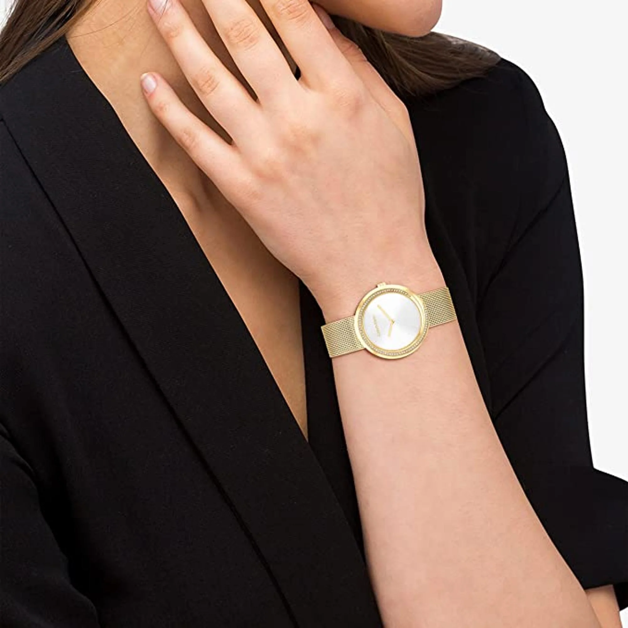 Twisted Bezel Women Quartz Dual Tone Dial Analog Mesh Watch 25200150 - Image 5