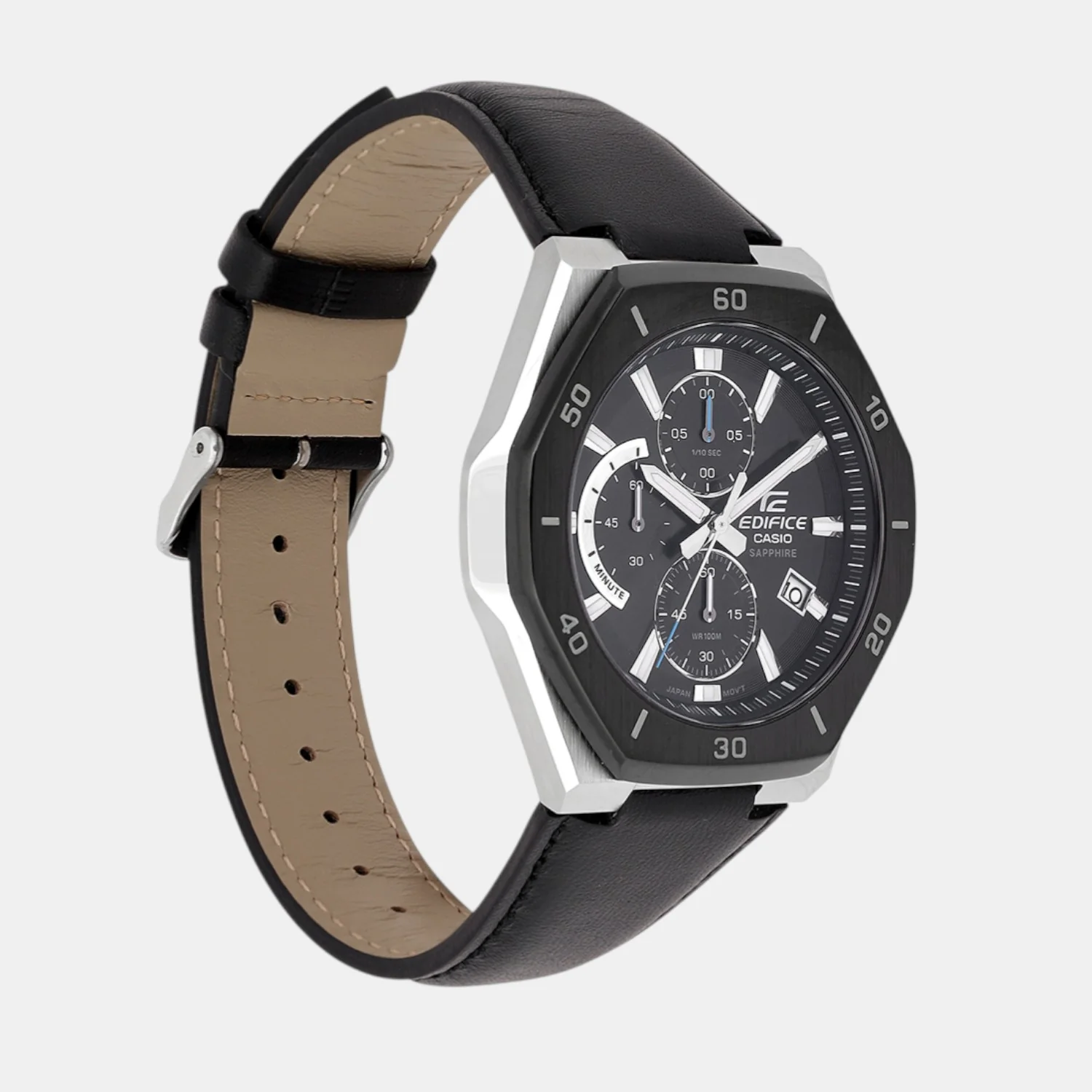 Edifice Men Quartz Black Dial Analog Leather Watch ED645 - Image 2