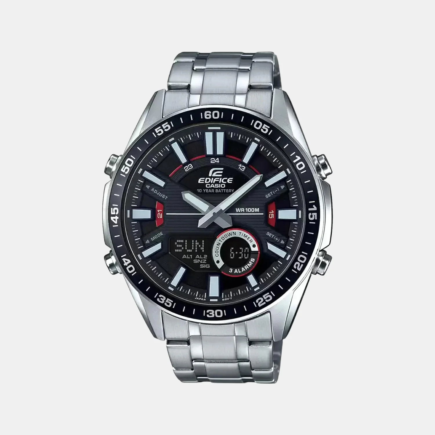 Edifice Men Quartz Black Dial Analog Stainless Steel Watch EX438
