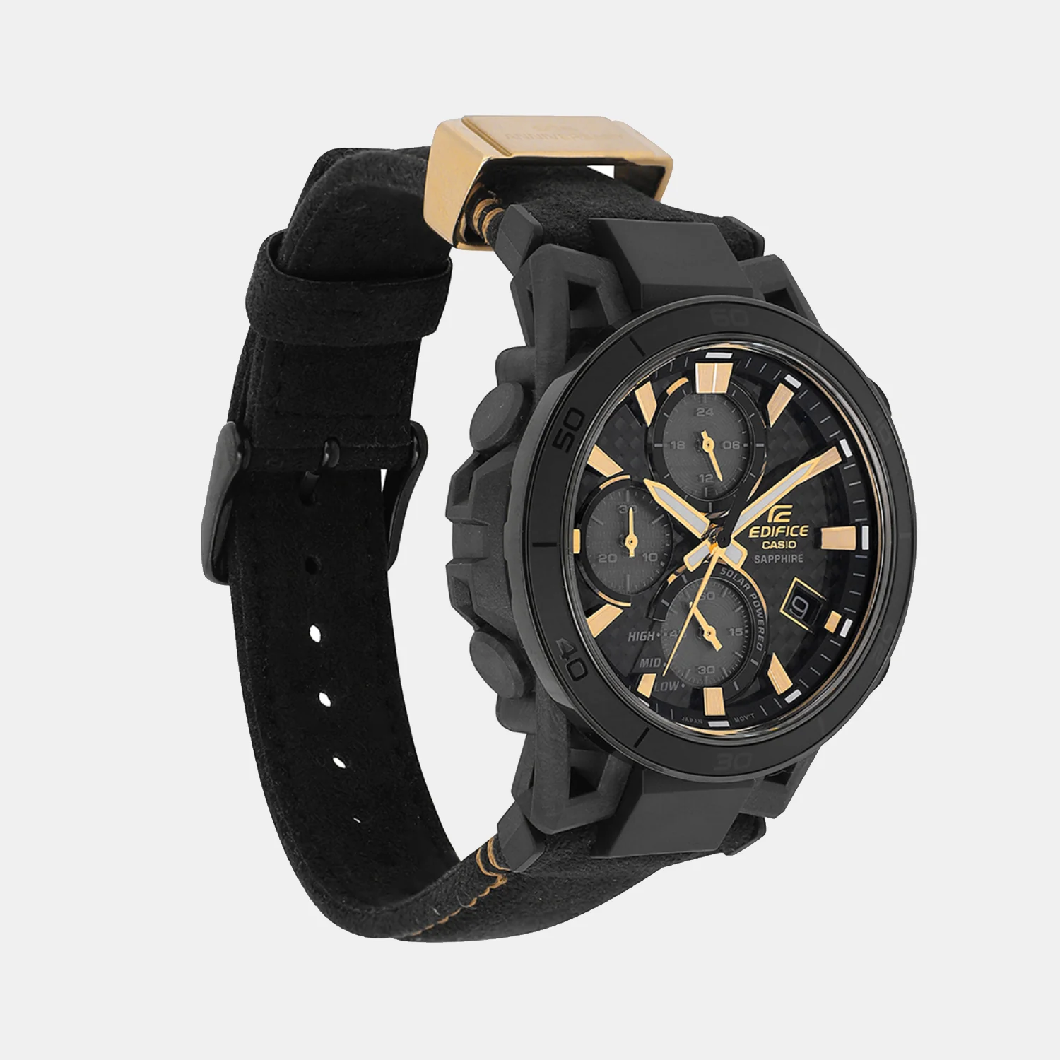 Edifice Men Quartz Black Dial Chronograph Alcantara Watch ED641 - Image 3