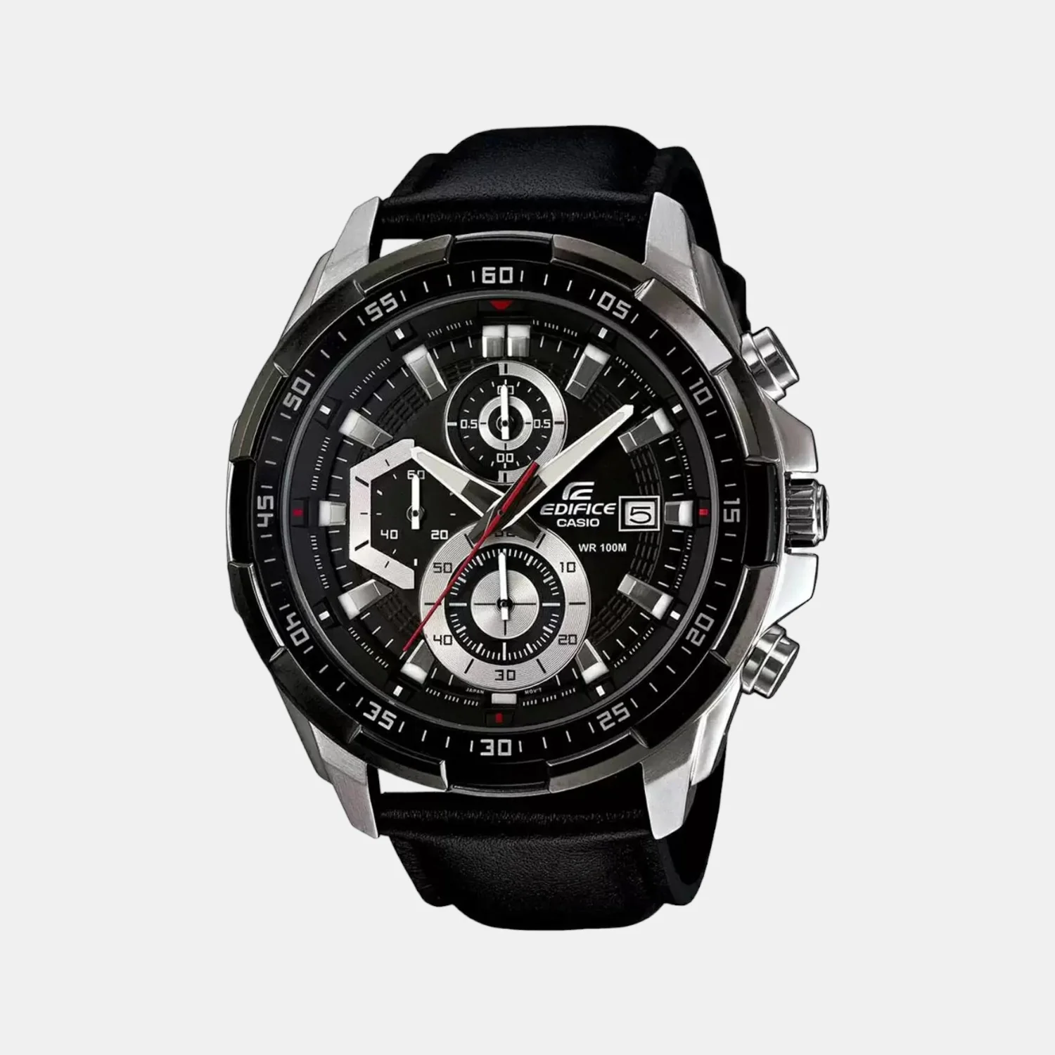 Edifice Men Quartz Black Dial Chronograph Leather Watch EX193 - Image 2