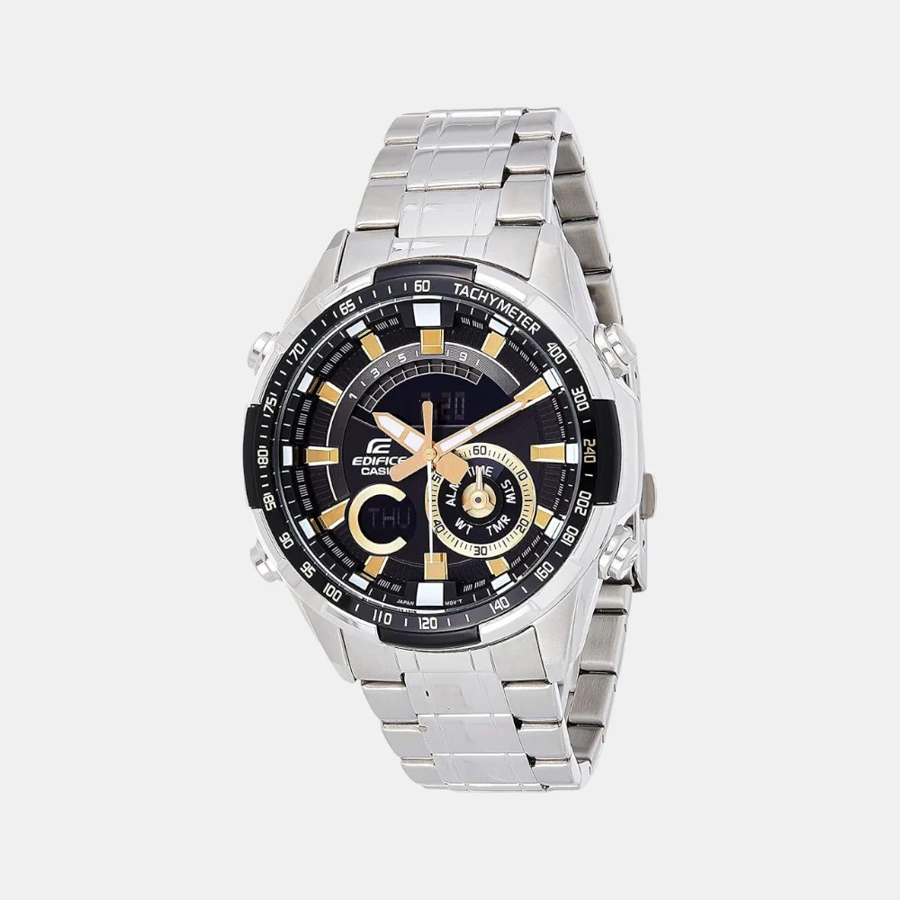 Edifice Men Quartz Black Dial Chronograph Stainless Steel Watch EX353