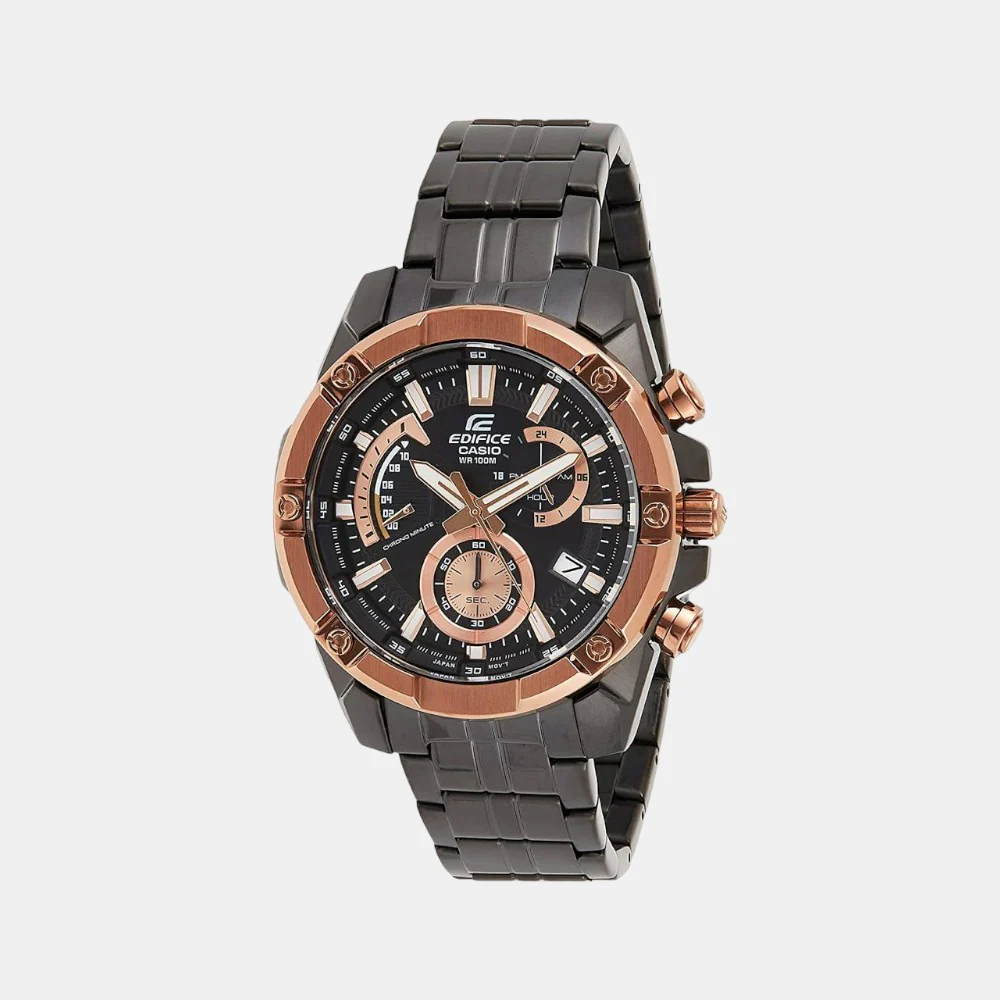 Edifice Men Quartz Black Dial Chronograph Stainless Steel Watch EX492
