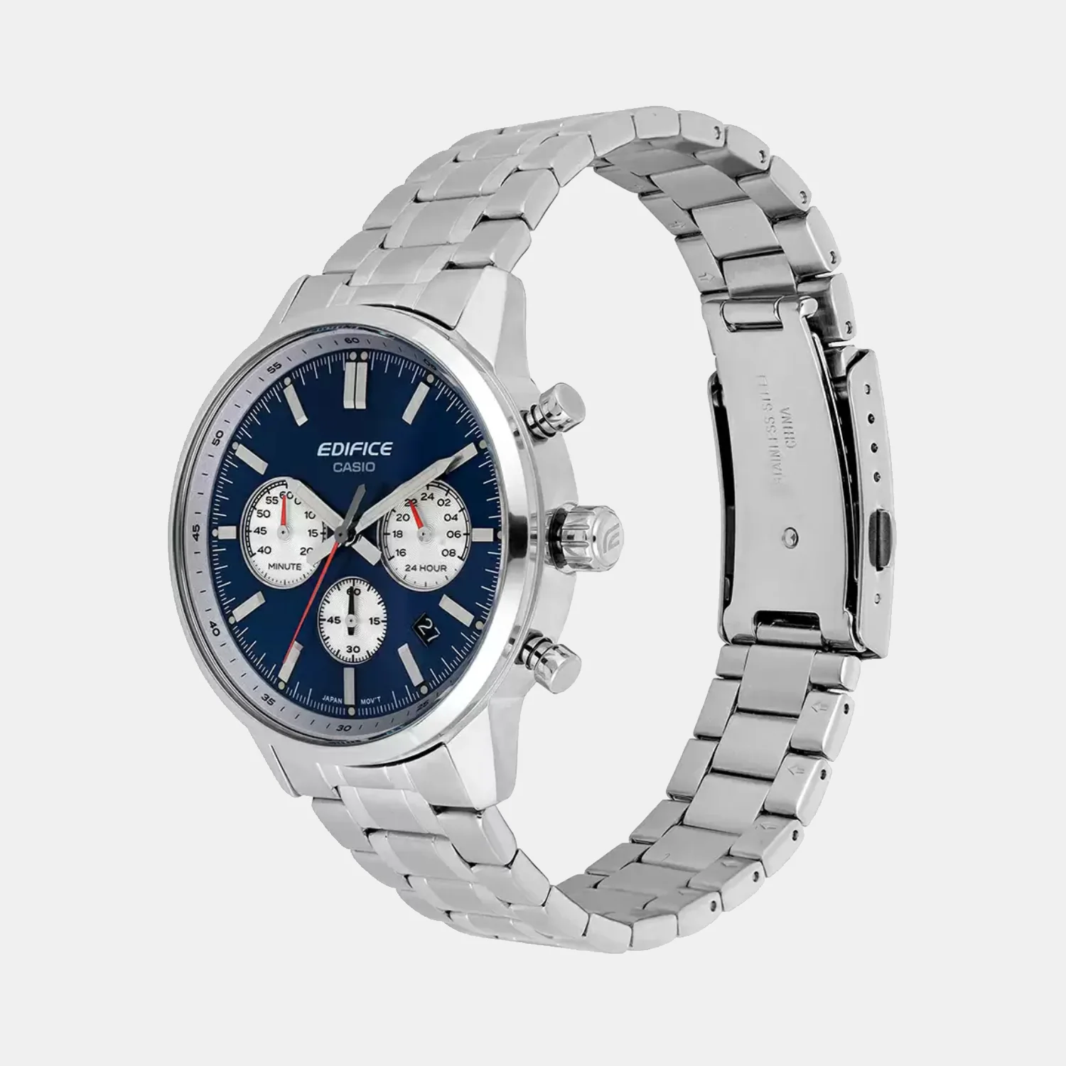 Edifice Men Quartz Blue & White Dial Multi-Function Stainless Steel Watch ED656 - Image 3