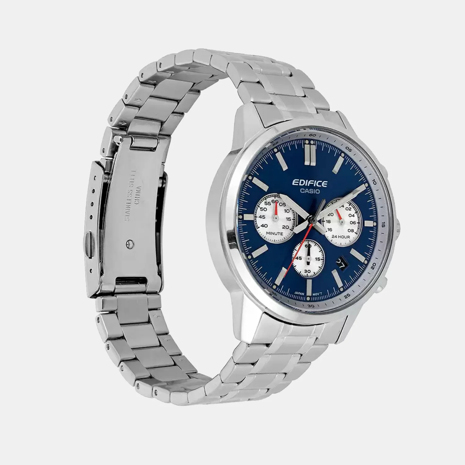 Edifice Men Quartz Blue & White Dial Multi-Function Stainless Steel Watch ED656 - Image 4