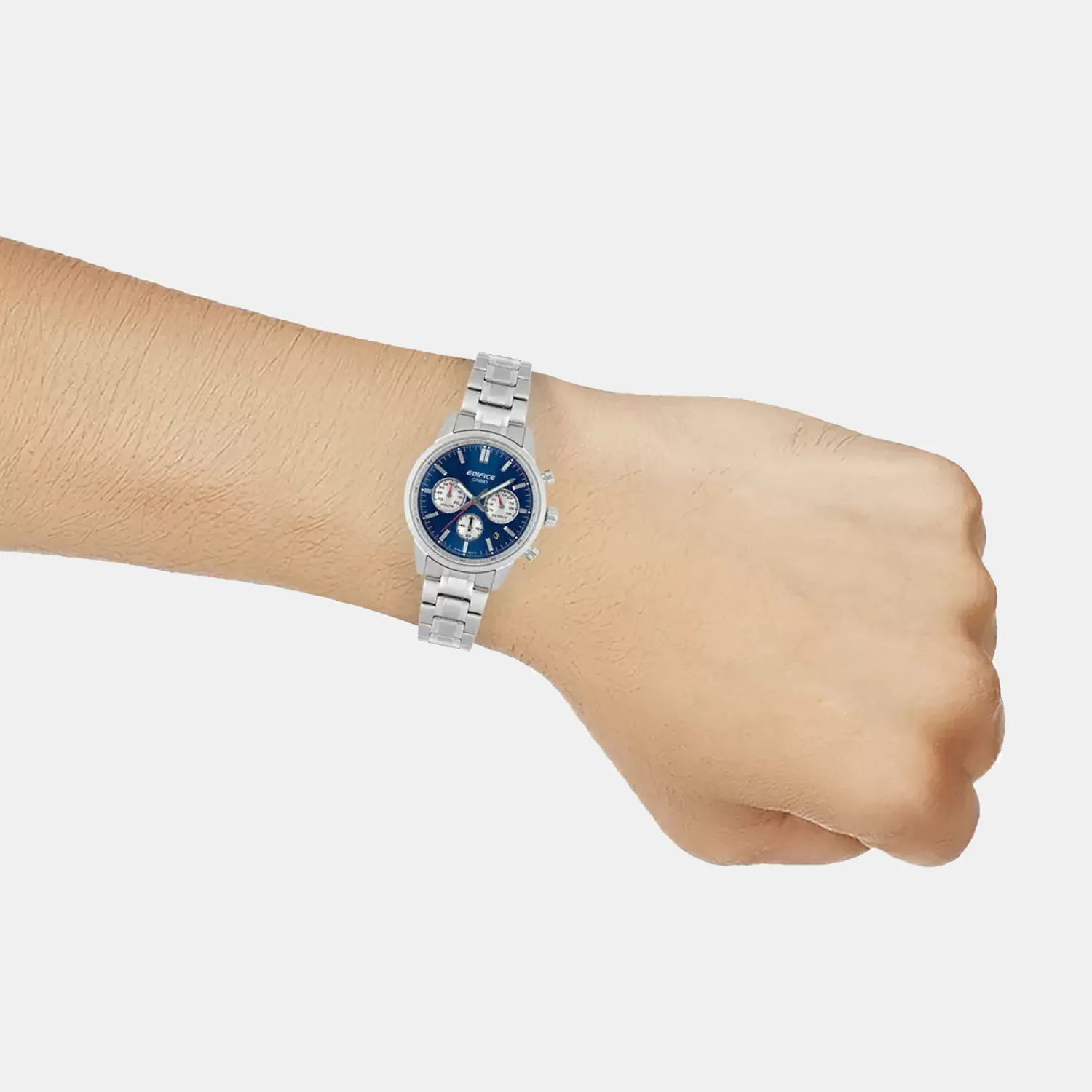 Edifice Men Quartz Blue & White Dial Multi-Function Stainless Steel Watch ED656 - Image 8
