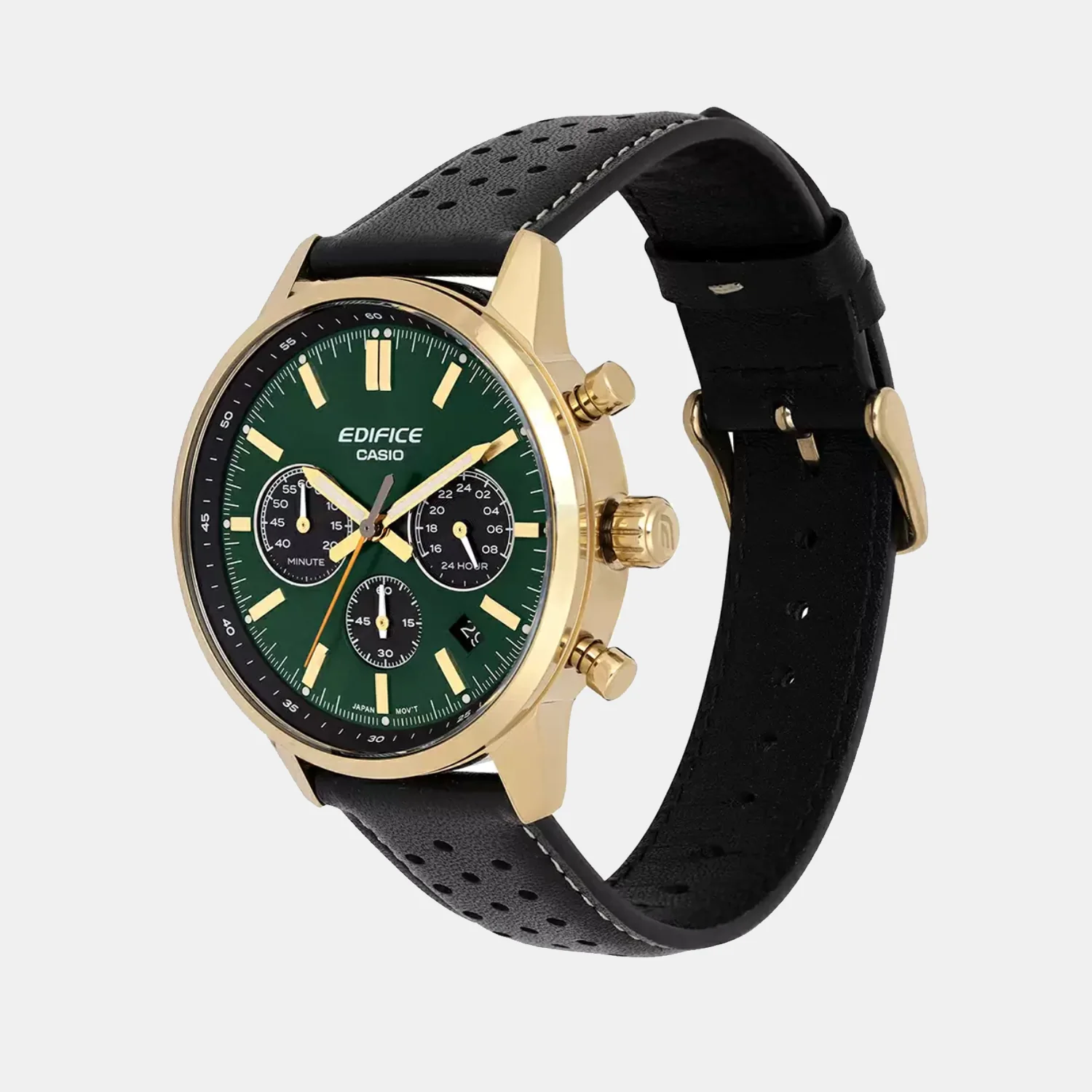 Edifice Men Quartz Green & Black Dial Multi-Function Leather Watch ED658 - Image 3