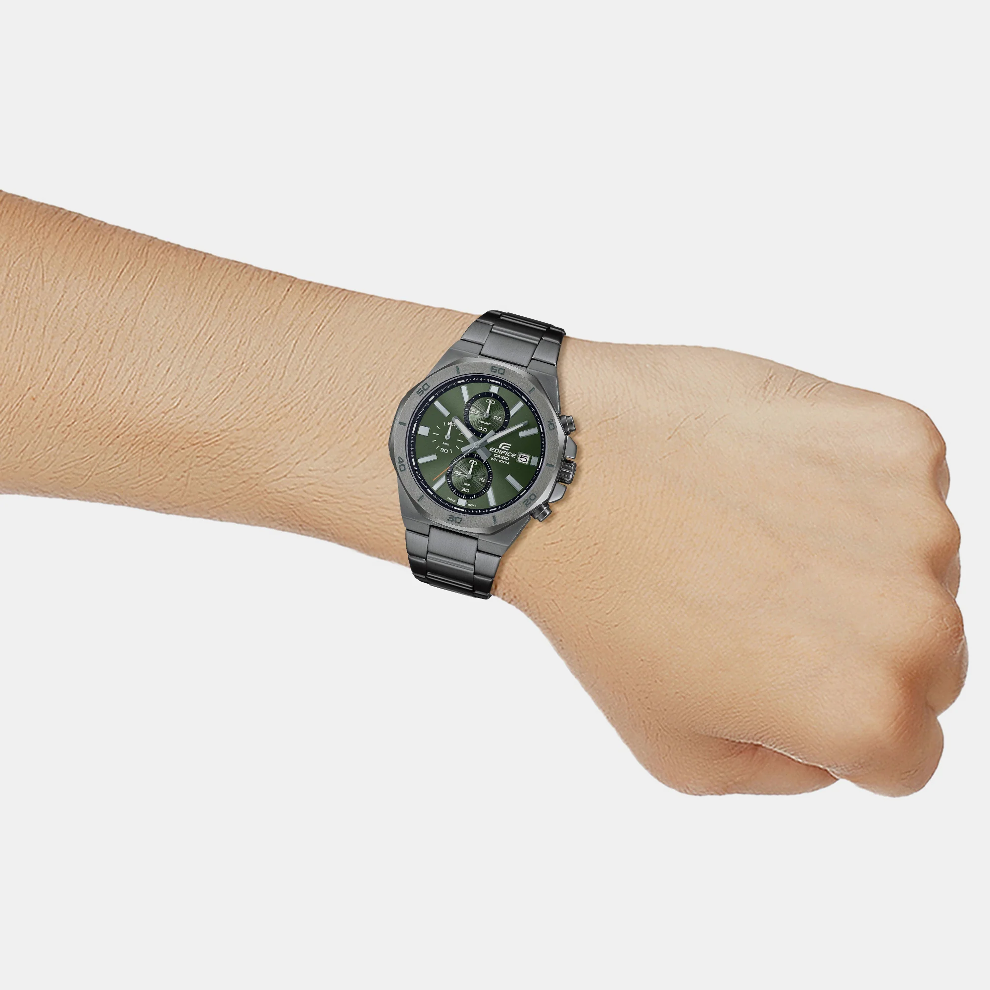 Edifice Men Quartz Green Dial Chronograph Stainless Steel Watch ED586 - Image 8