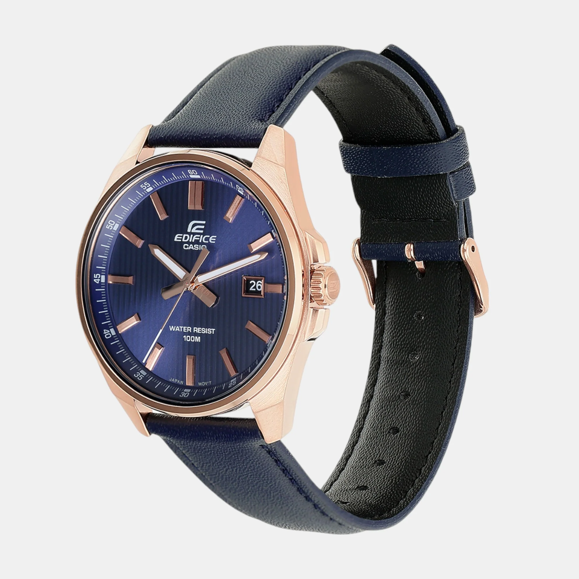 Edifice Men Quartz Navy Blue Dial Analog Leather Watch ED617 - Image 3