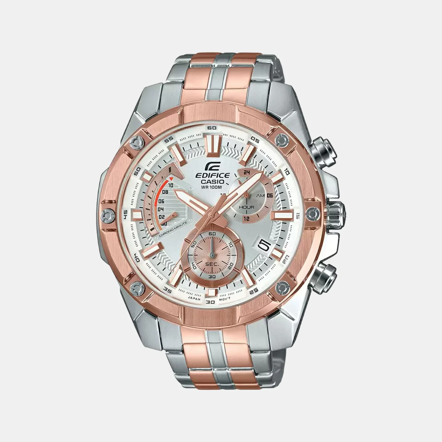 Edifice Men Quartz Rose Gold Dial Chronograph Stainless Steel Watch EX429